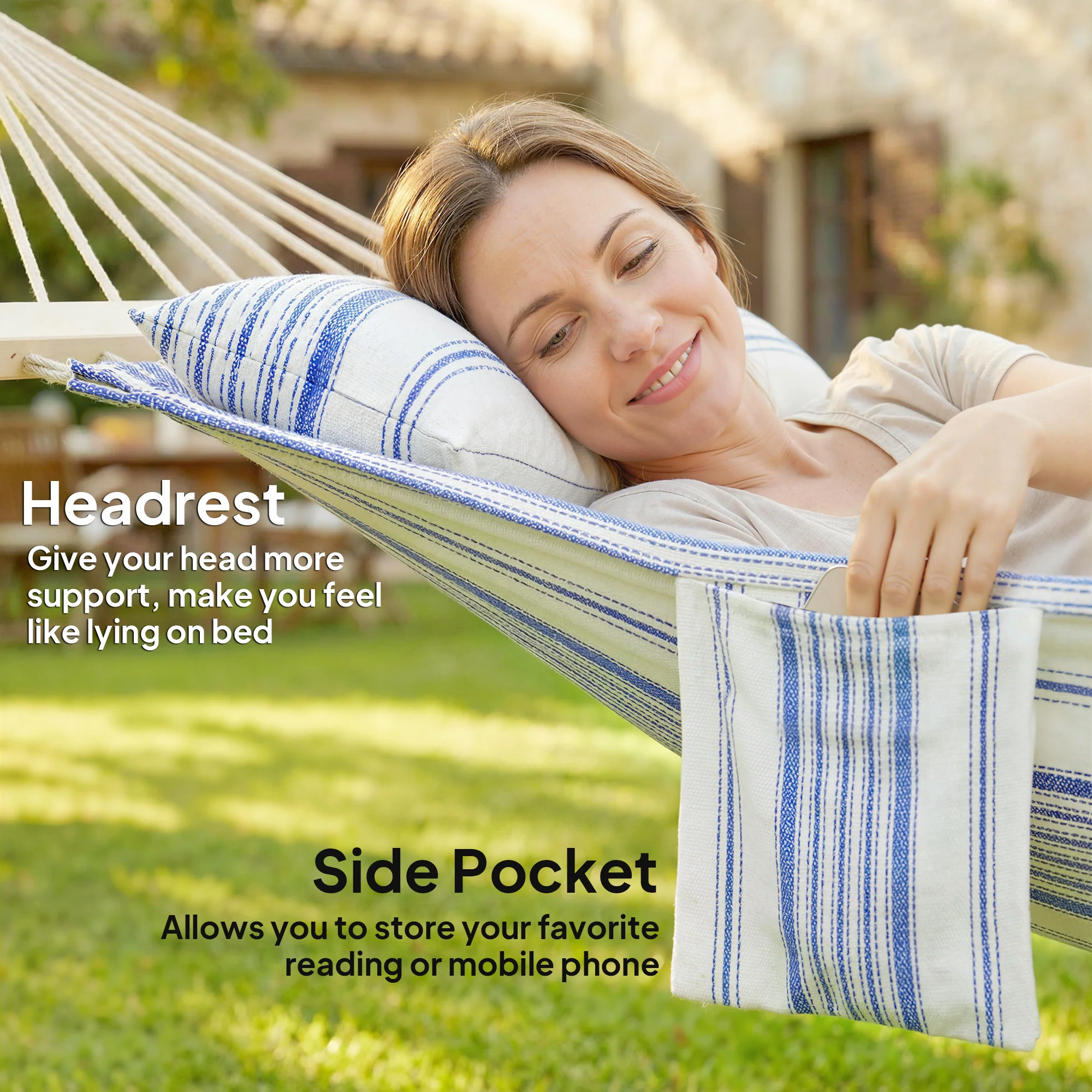 Outsunny Cotton Hammock, Soft Portable Swing Chair w/ Headrest - Image 5