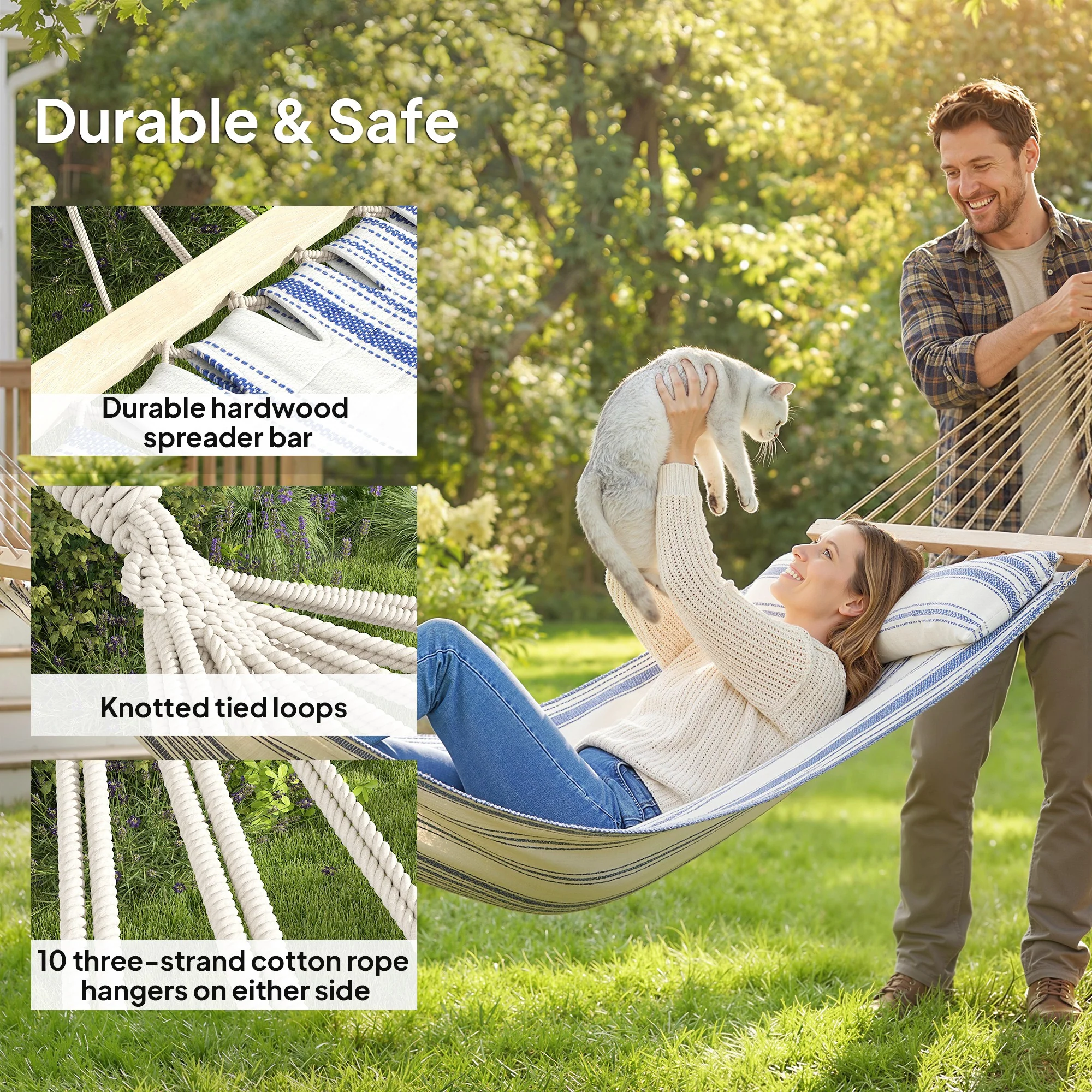 Outsunny Cotton Hammock, Soft Portable Swing Chair w/ Headrest - Image 6