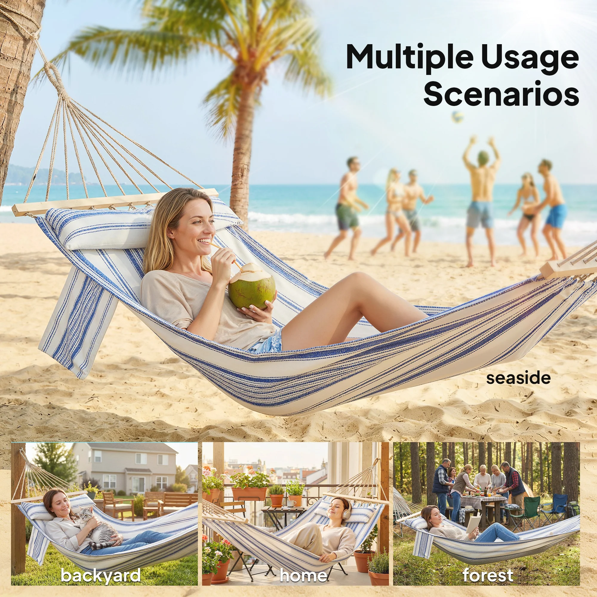 Outsunny Cotton Hammock, Soft Portable Swing Chair w/ Headrest - Image 7