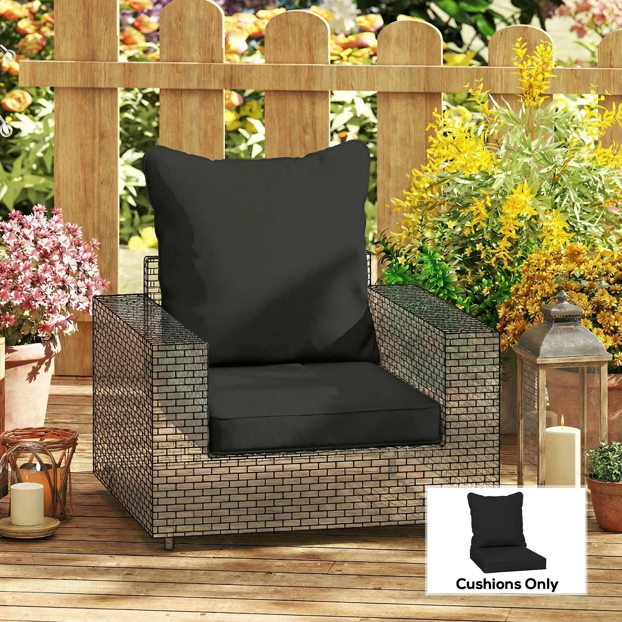 Outsunny Cushion Set with Seat & Back Pad, CUSHION ONLY, Black - Image 8