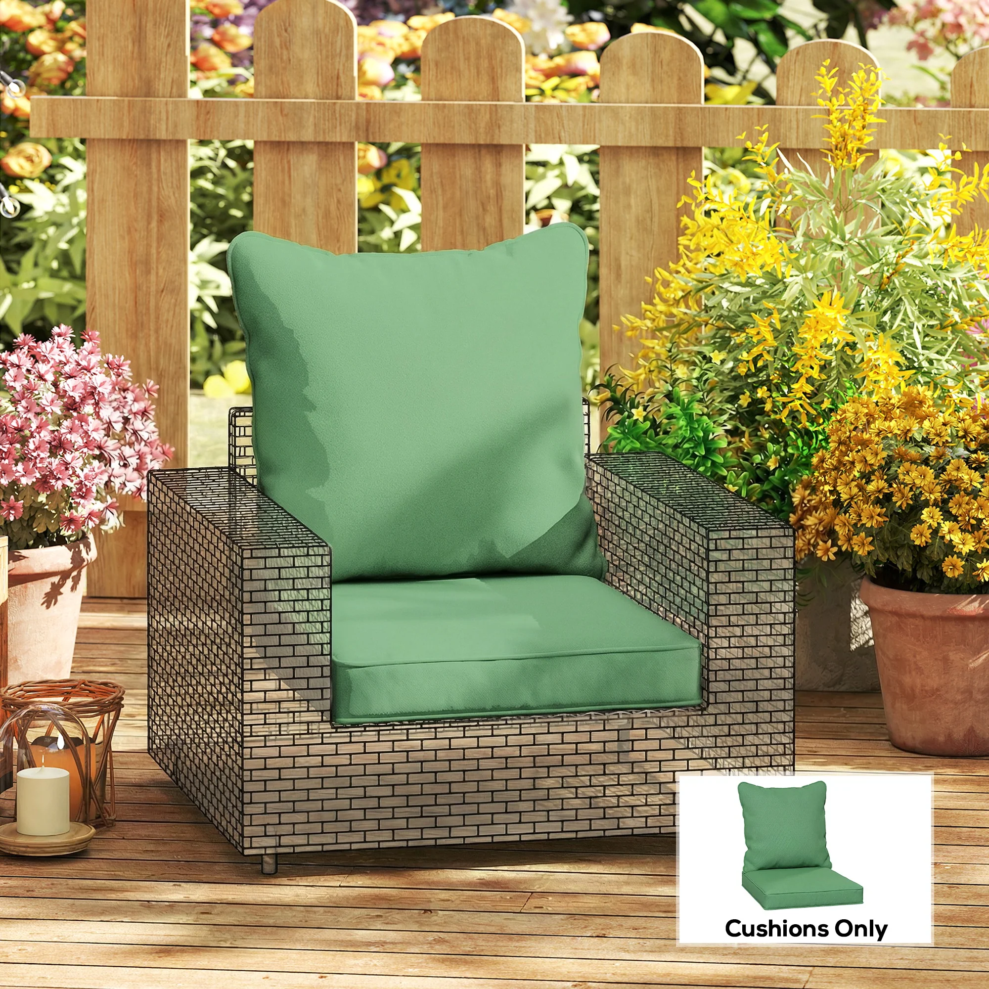 Outsunny Cushion Set with Seat & Back Pad, CUSHION ONLY, Green - Image 8