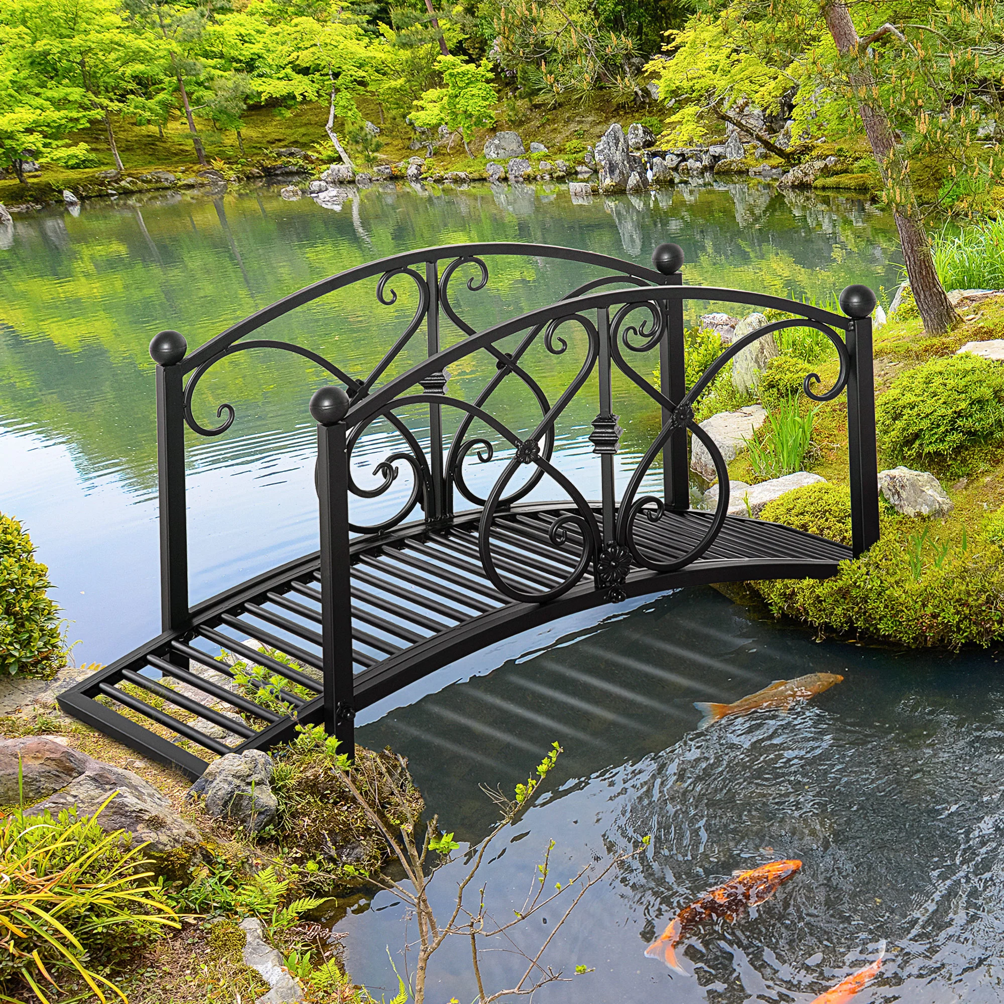 Outsunny Decorative Garden Bridge Landscaping with Railings for Creek Pond - Image 2