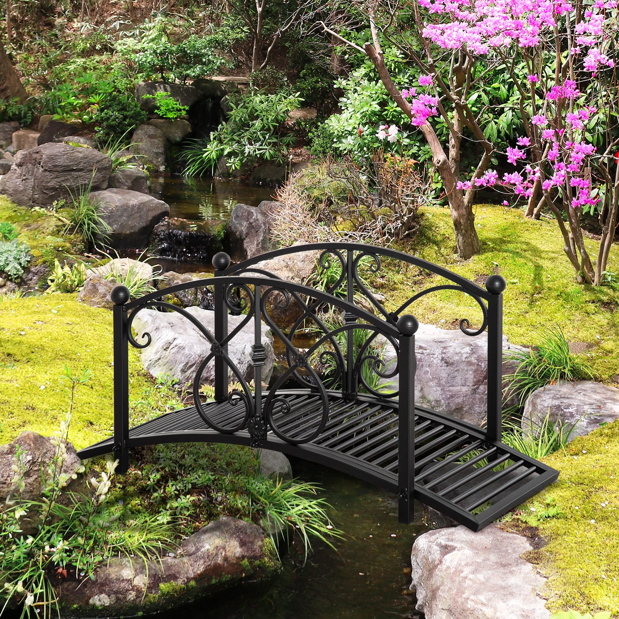 Outsunny Decorative Garden Bridge Landscaping with Railings for Creek Pond - Image 7