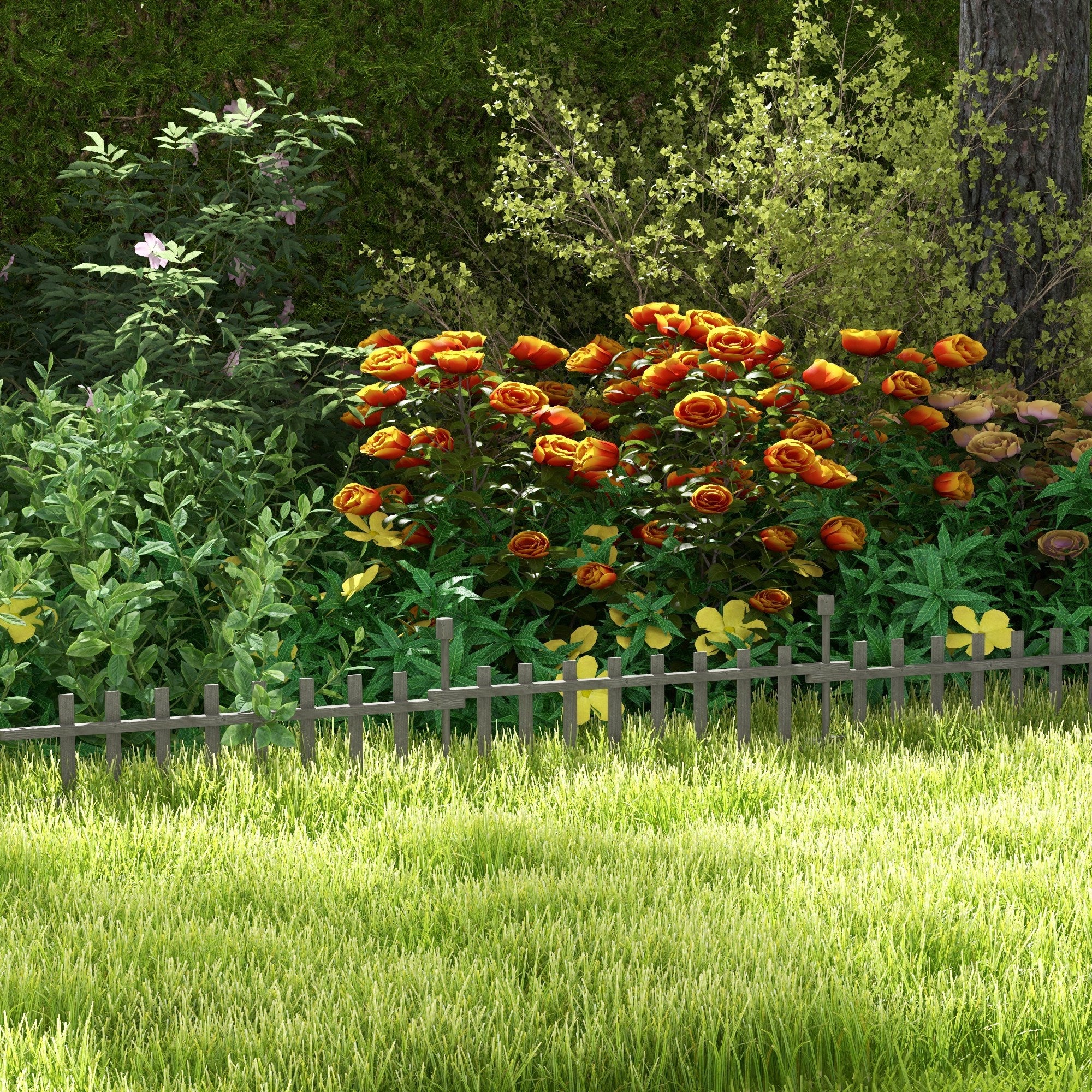 Outsunny Decorative Garden Fencing, Wooden Landscape Edging, Grey - Image 2