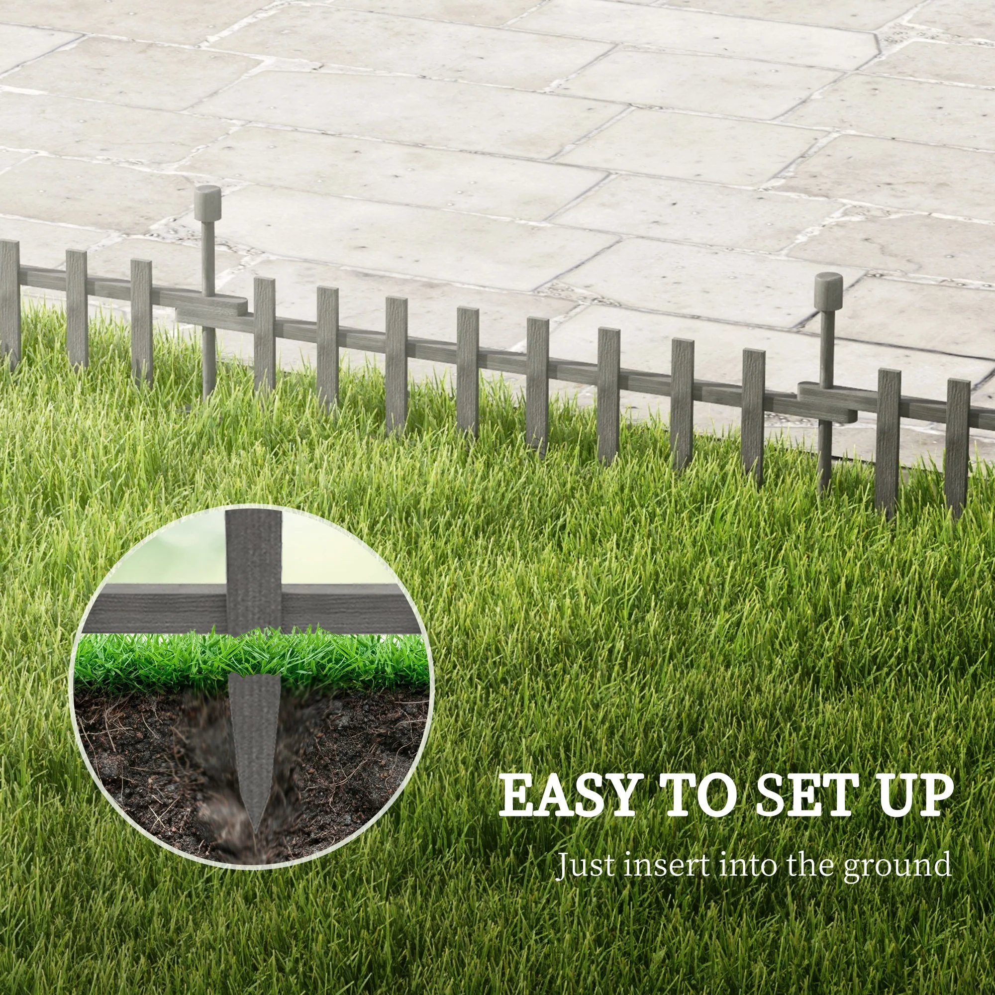 Outsunny Decorative Garden Fencing, Wooden Landscape Edging, Grey - Image 3