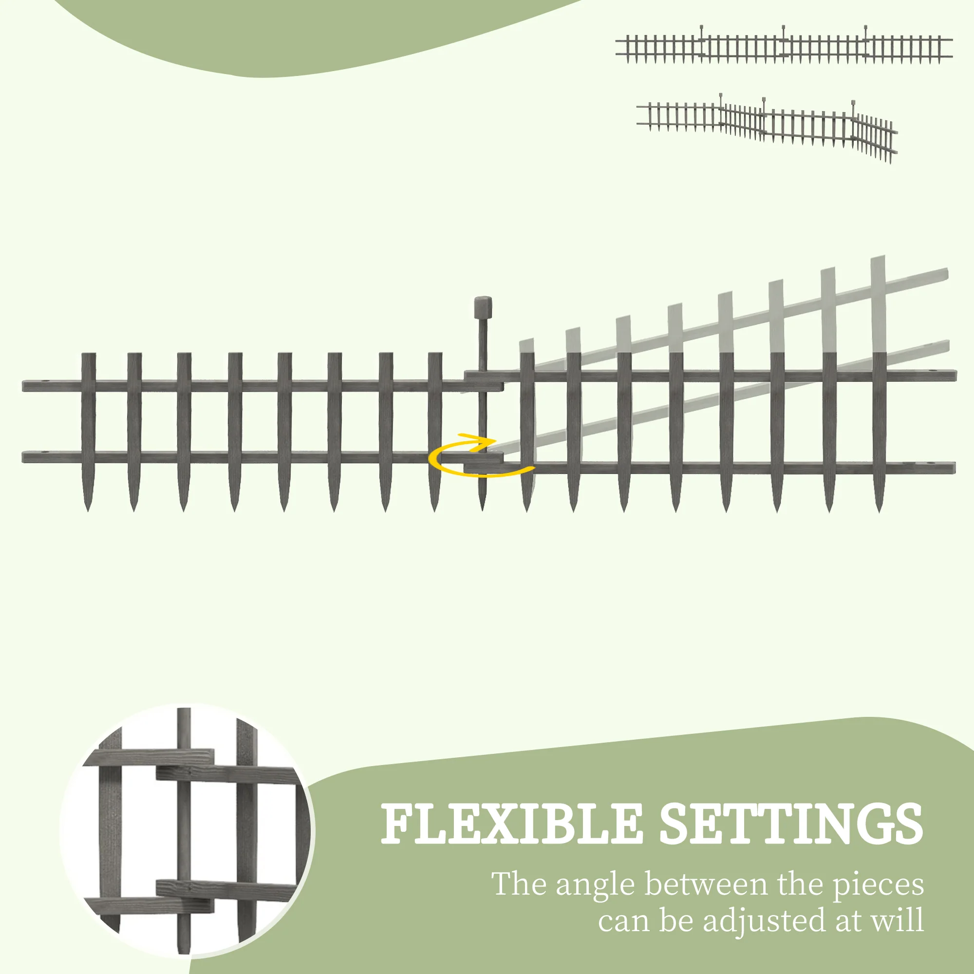 Outsunny Decorative Garden Fencing, Wooden Landscape Edging, Grey - Image 4
