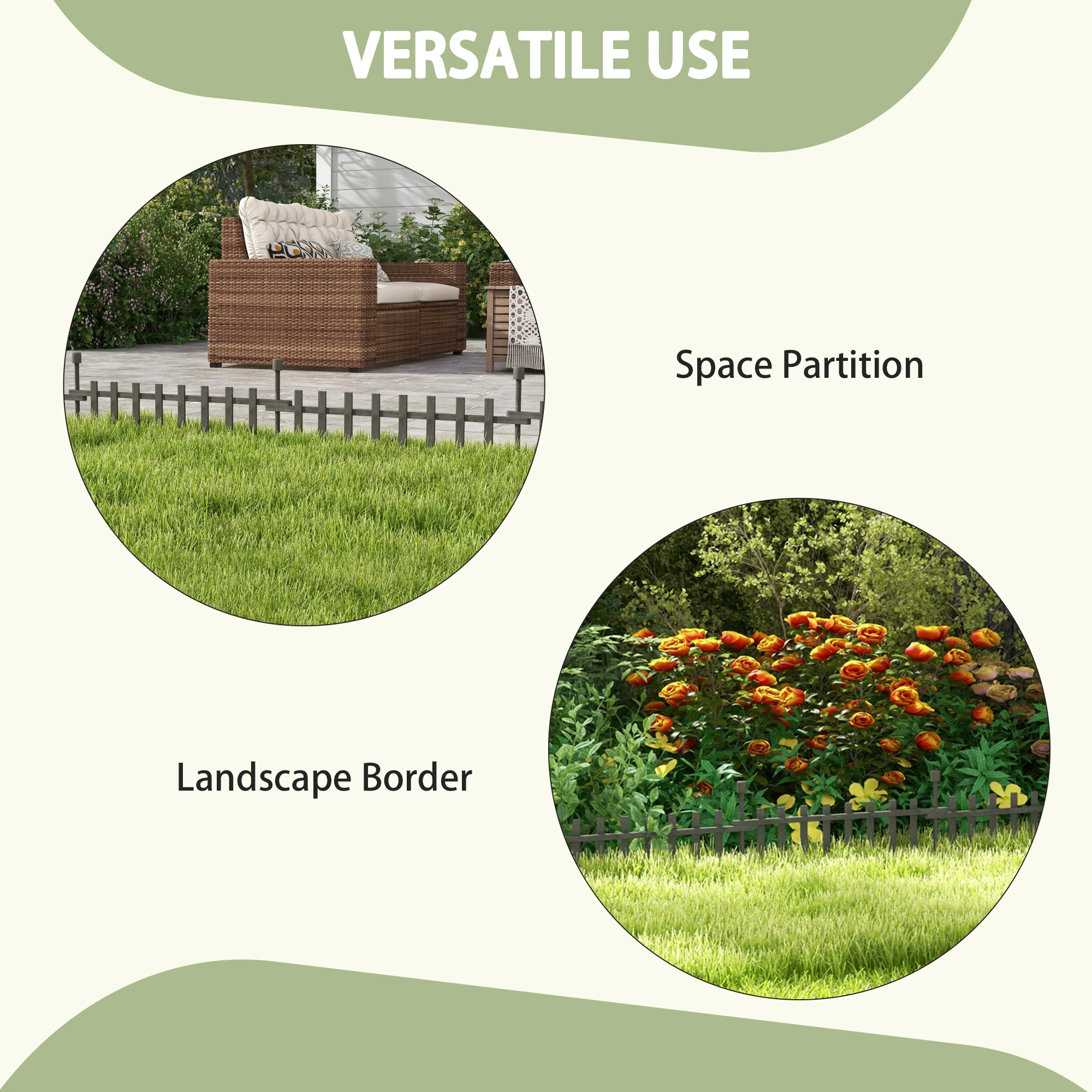 Outsunny Decorative Garden Fencing, Wooden Landscape Edging, Grey - Image 6