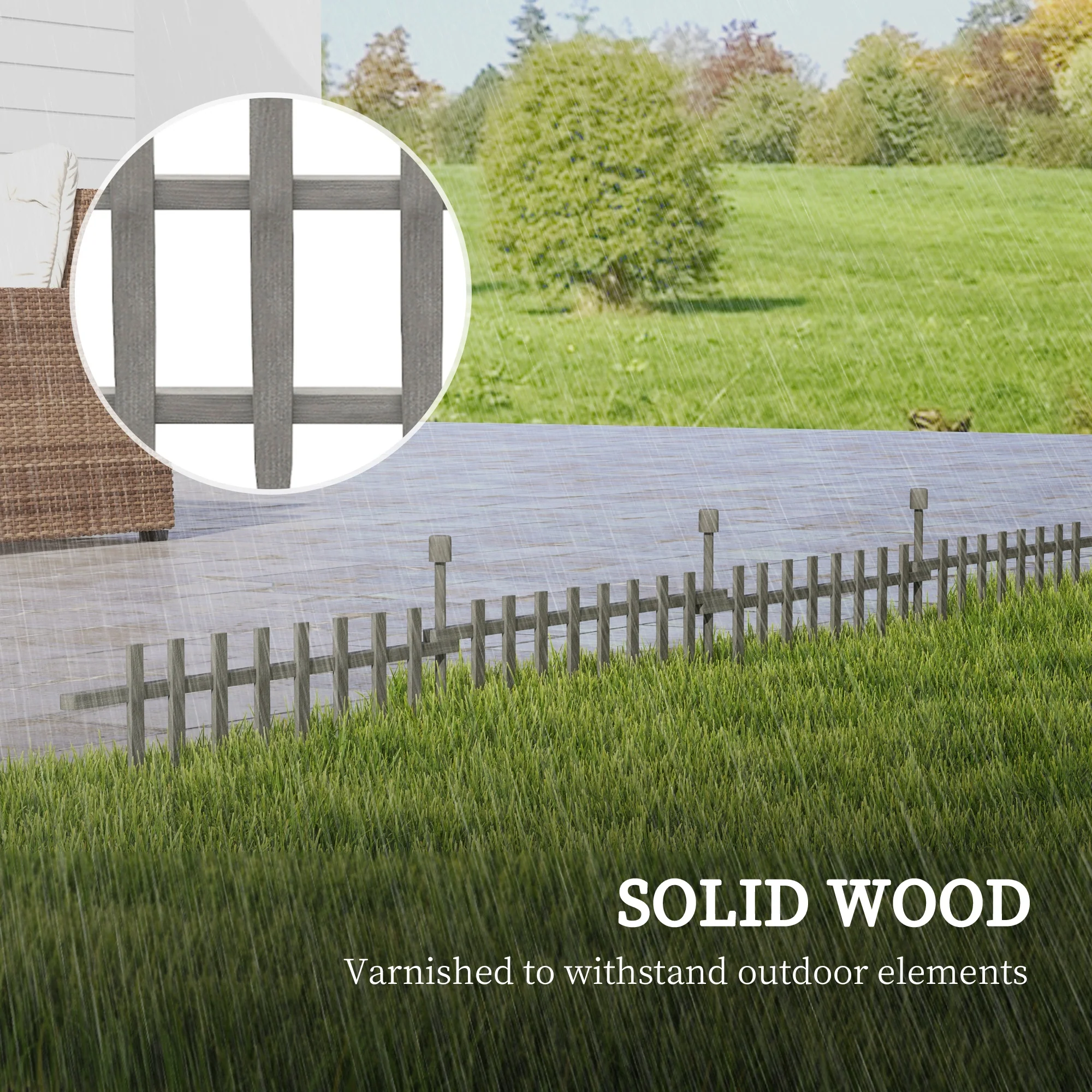 Outsunny Decorative Garden Fencing, Wooden Landscape Edging, Grey - Image 7