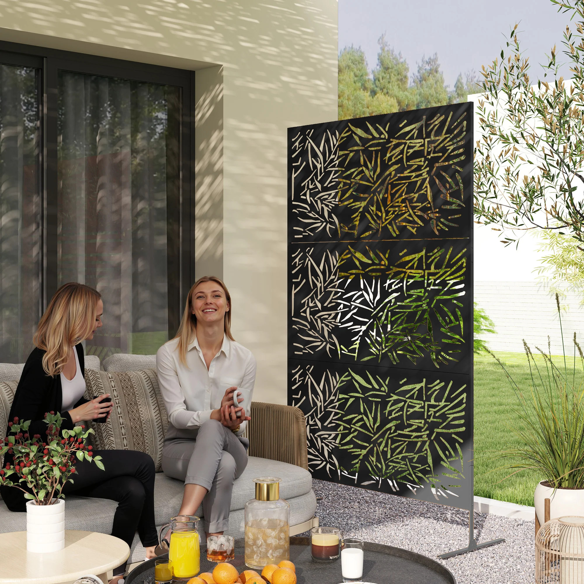 Outsunny Decorative Outdoor Divider Privacy Panel with Stand, Rhombus - Image 11