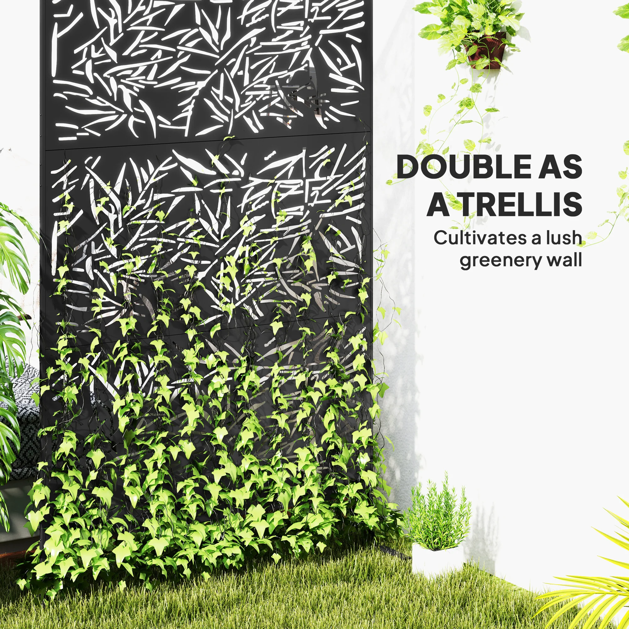 Outsunny Decorative Outdoor Divider Privacy Panel with Stand, Rhombus - Image 12