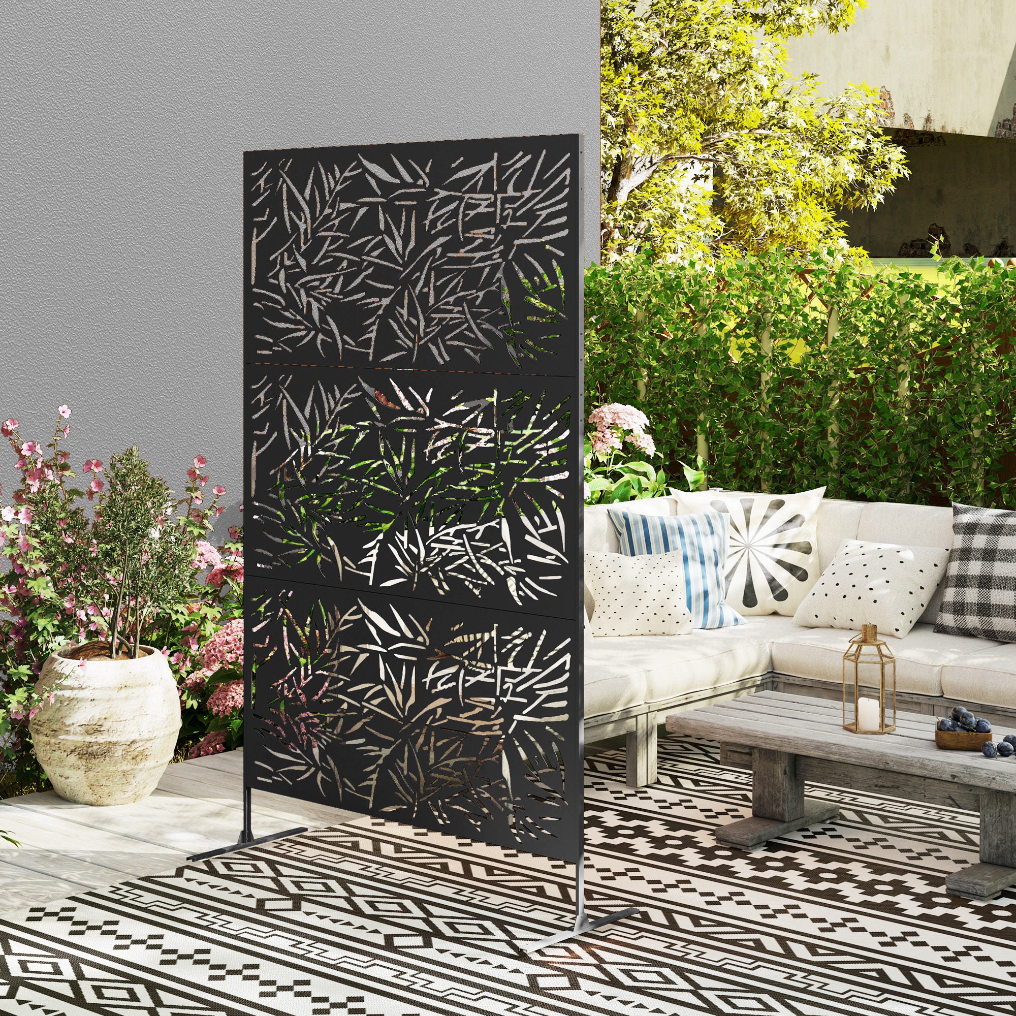 Outsunny Decorative Outdoor Divider Privacy Panel with Stand, Rhombus - Image 16