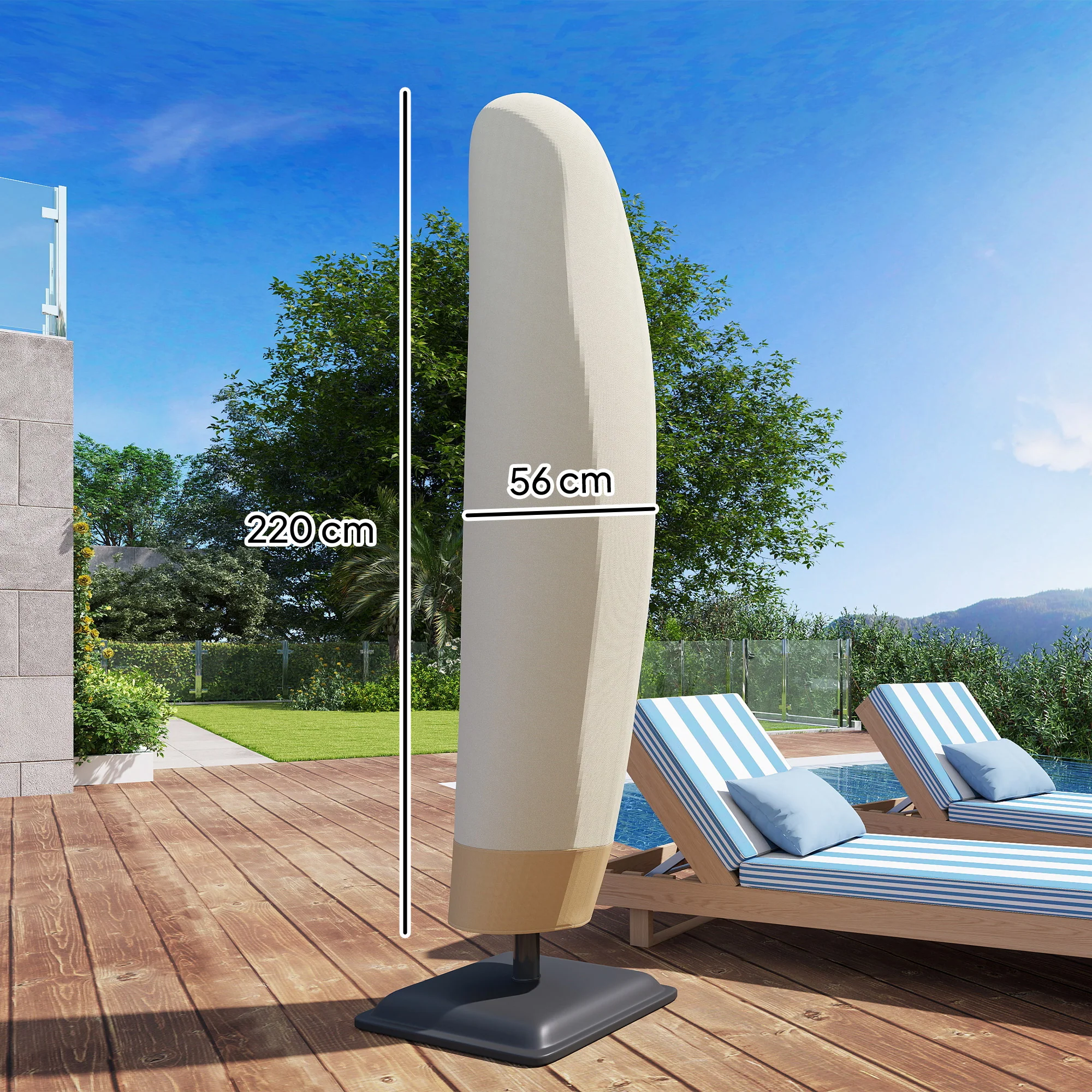Outsunny Deluxe Large Garden Waterproof Parasol Cover Outdoor Furniture Patio Market Banana Umbrella Cantilever Protector Rain Dust Protective W/Zip (56 X 220H (cm)) - Image 5