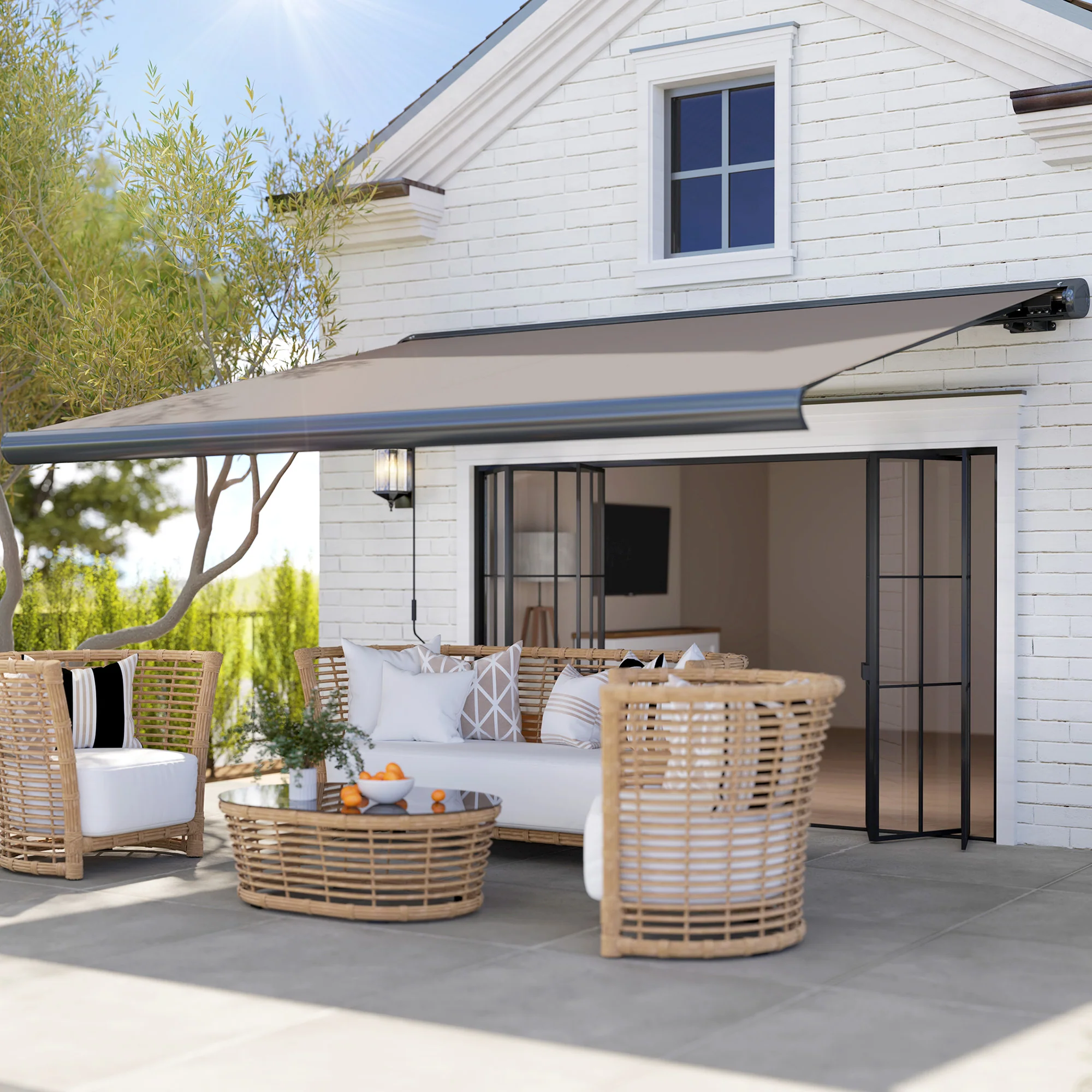 Outsunny DIY Retractable Canopy with Remote Controller for Patio, Light Grey - Image 11