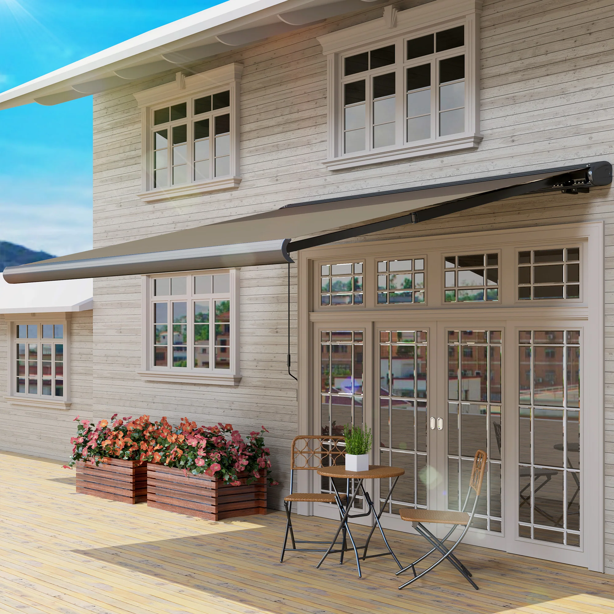 Outsunny DIY Retractable Canopy with Remote Controller for Patio, Light Grey - Image 18