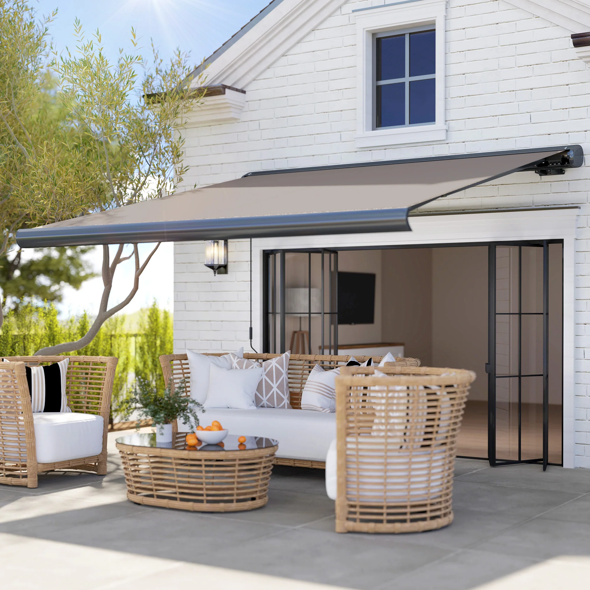 Outsunny DIY Retractable Canopy with Remote Controller for Patio, Light Grey - Image 2