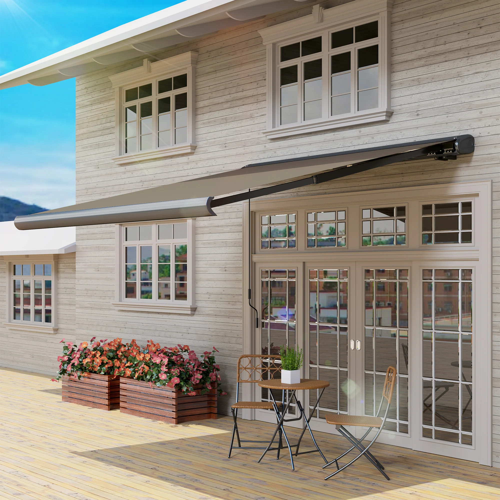Outsunny DIY Retractable Canopy with Remote Controller for Patio, Light Grey - Image 9