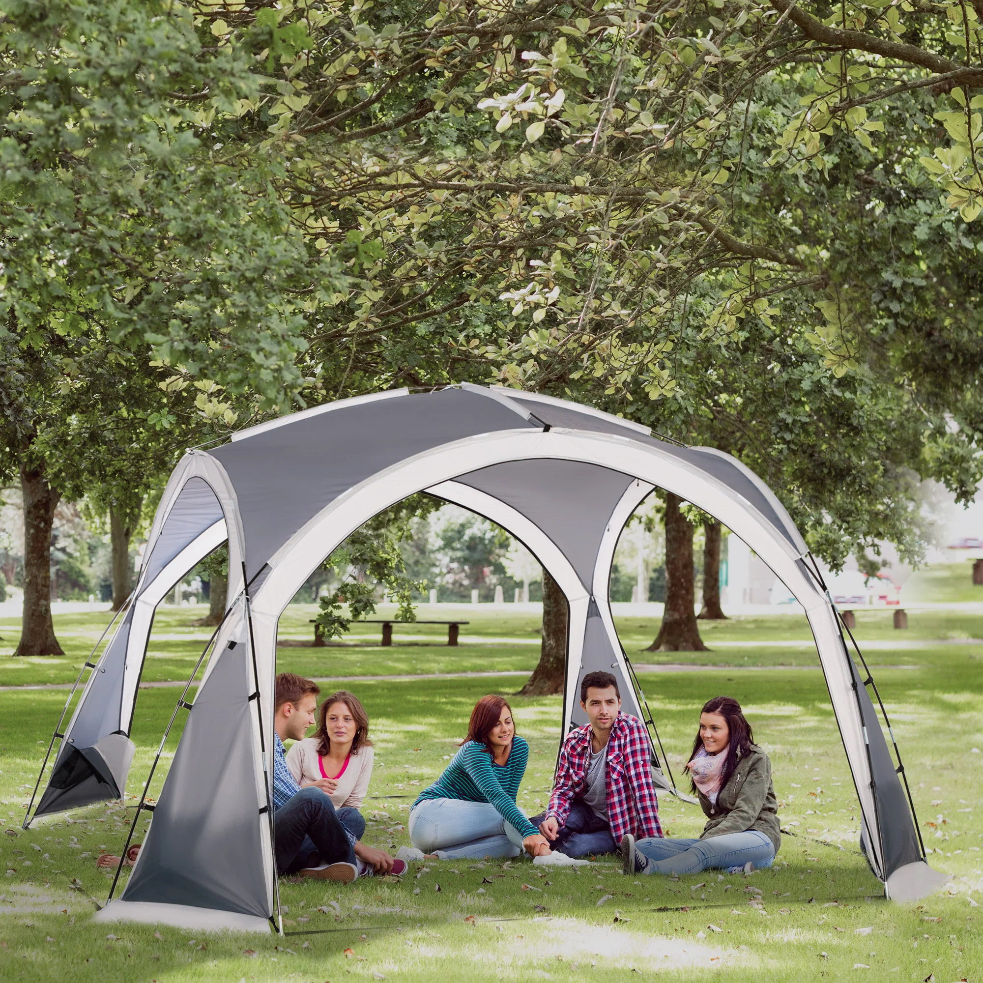 Outsunny Dome Tent for 6-8 Person Camping Tent w/ Zipped Mesh Doors Lamp Hook - Image 2