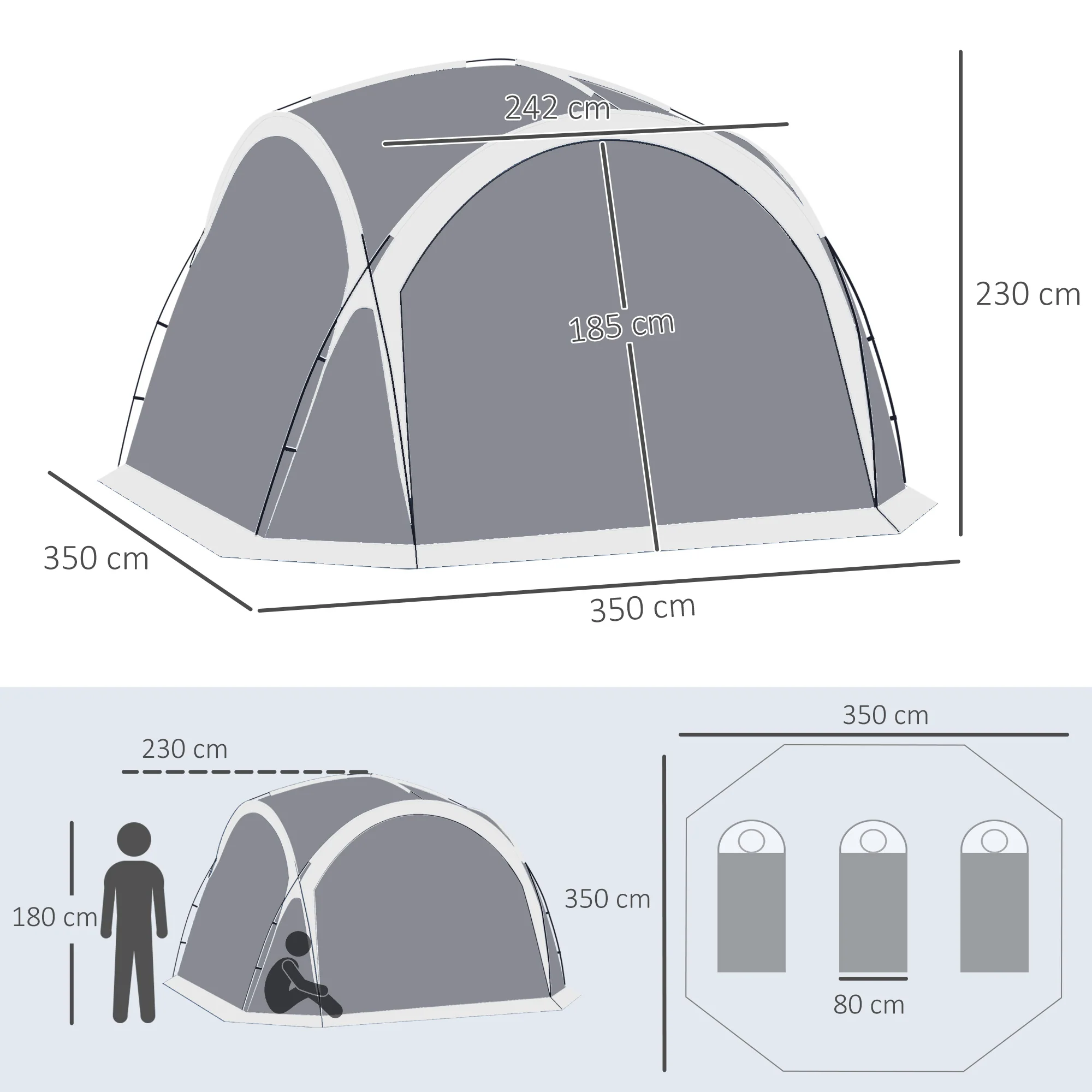 Outsunny Dome Tent for 6-8 Person Camping Tent w/ Zipped Mesh Doors Lamp Hook - Image 3