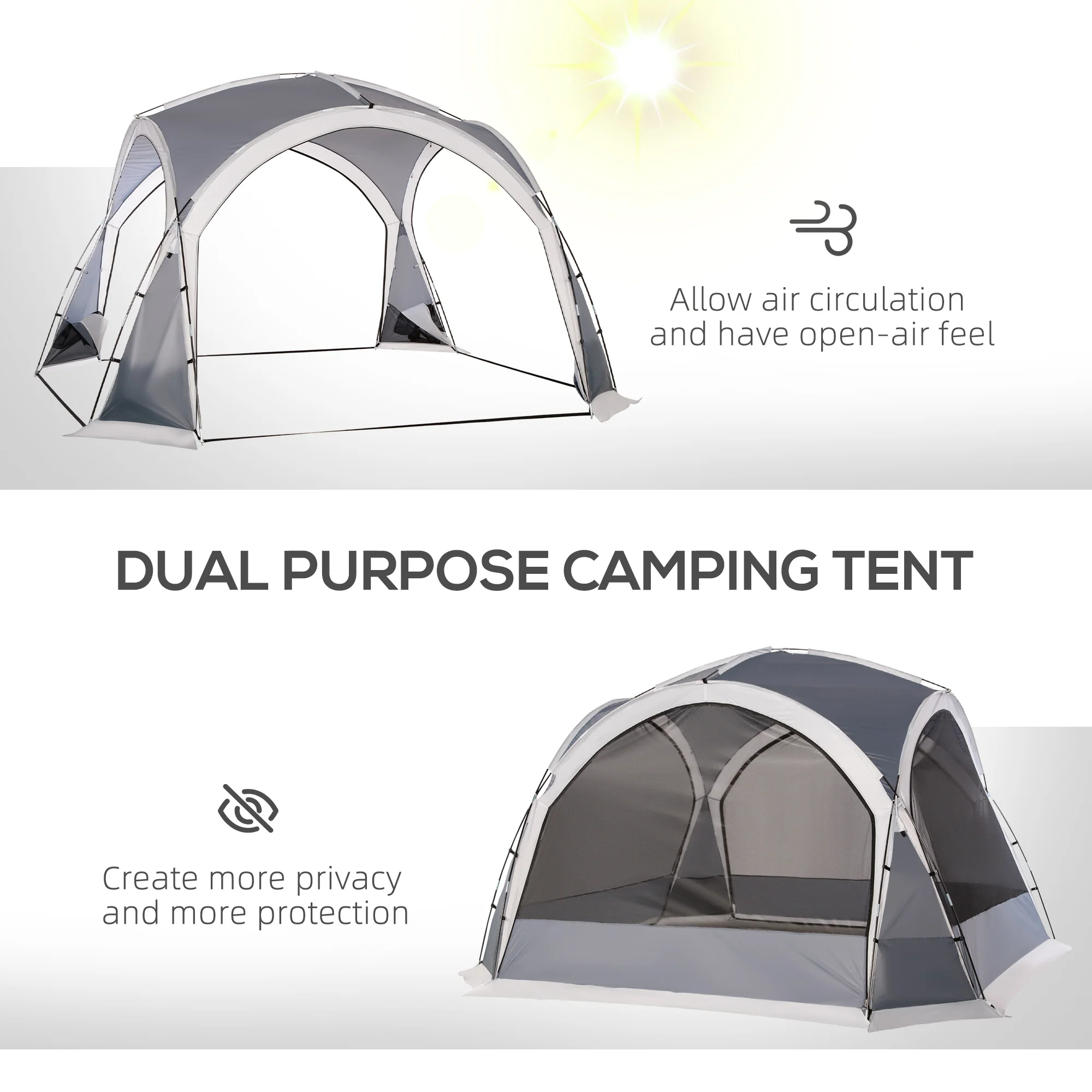 Outsunny Dome Tent for 6-8 Person Camping Tent w/ Zipped Mesh Doors Lamp Hook - Image 4
