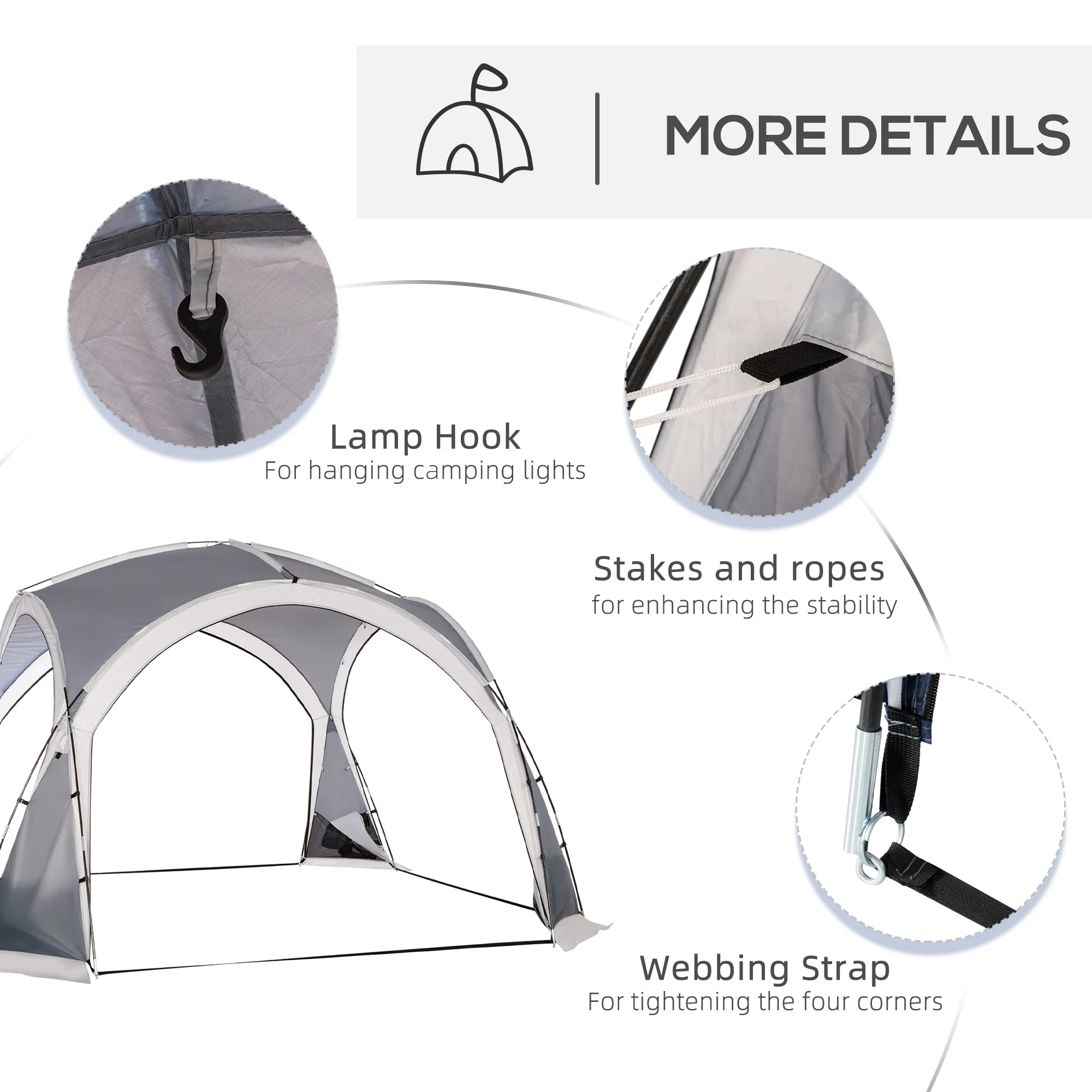 Outsunny Dome Tent for 6-8 Person Camping Tent w/ Zipped Mesh Doors Lamp Hook - Image 6