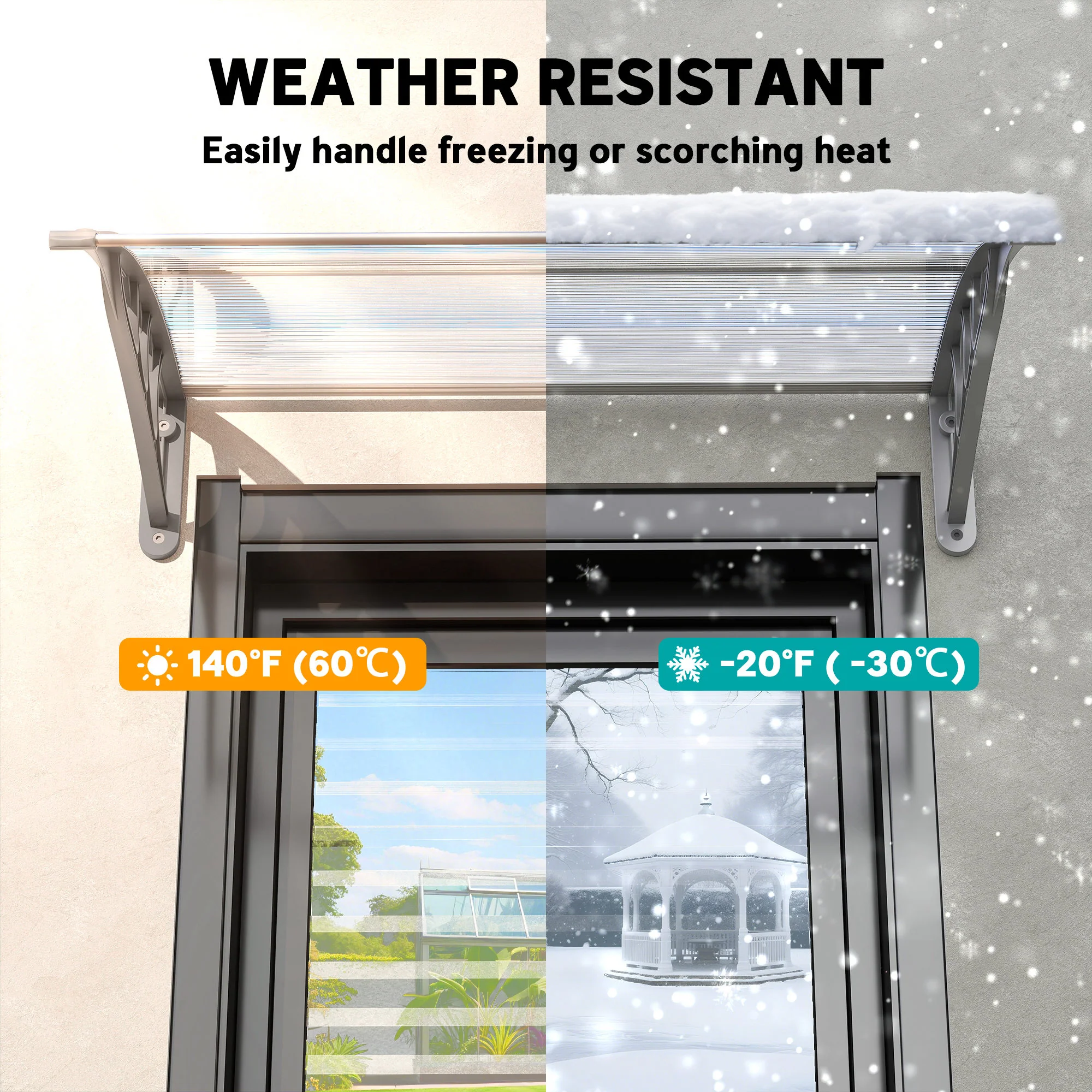 Outsunny Door Canopy Awning Outdoor Window Rain Shelter Cover for Front/Back Door Porch Clear 100 x 80cm - Image 7
