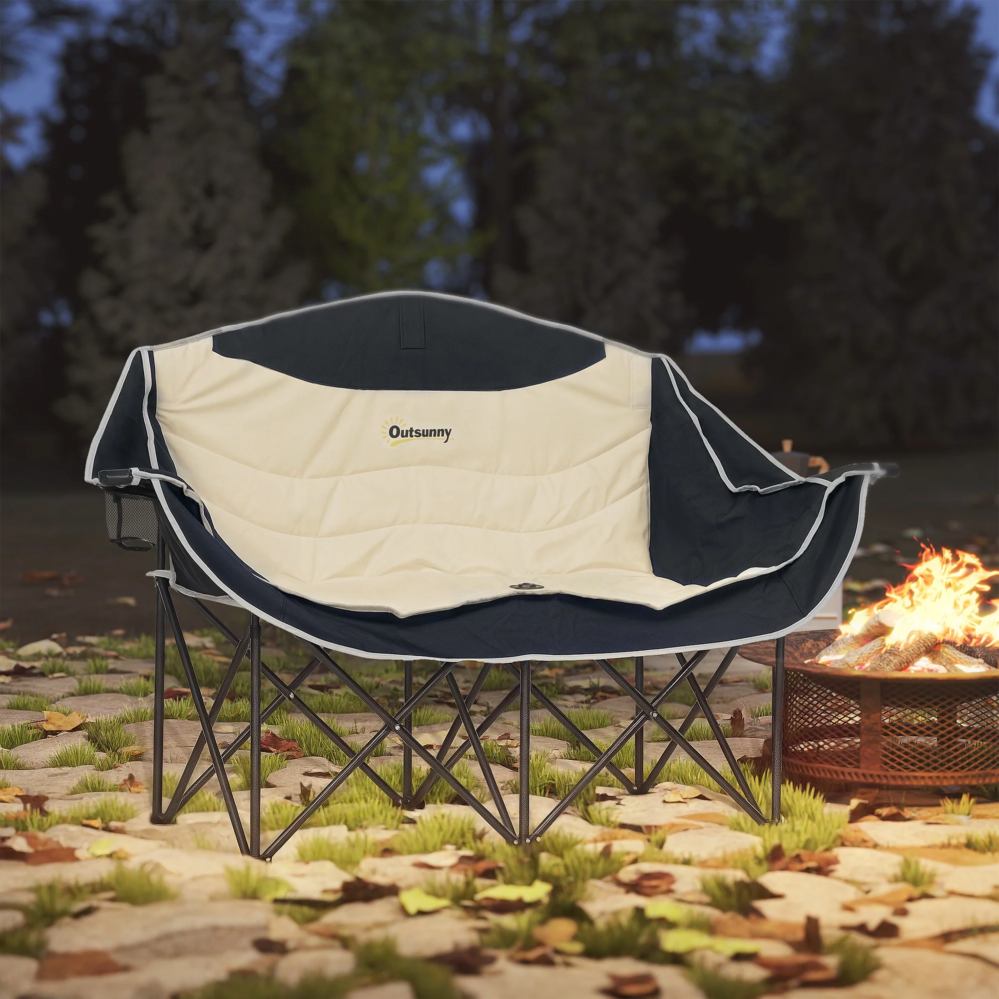Outsunny Double Camping Chair For Adults With Armrests, Cup Holders - Green/Khaki - Image 11