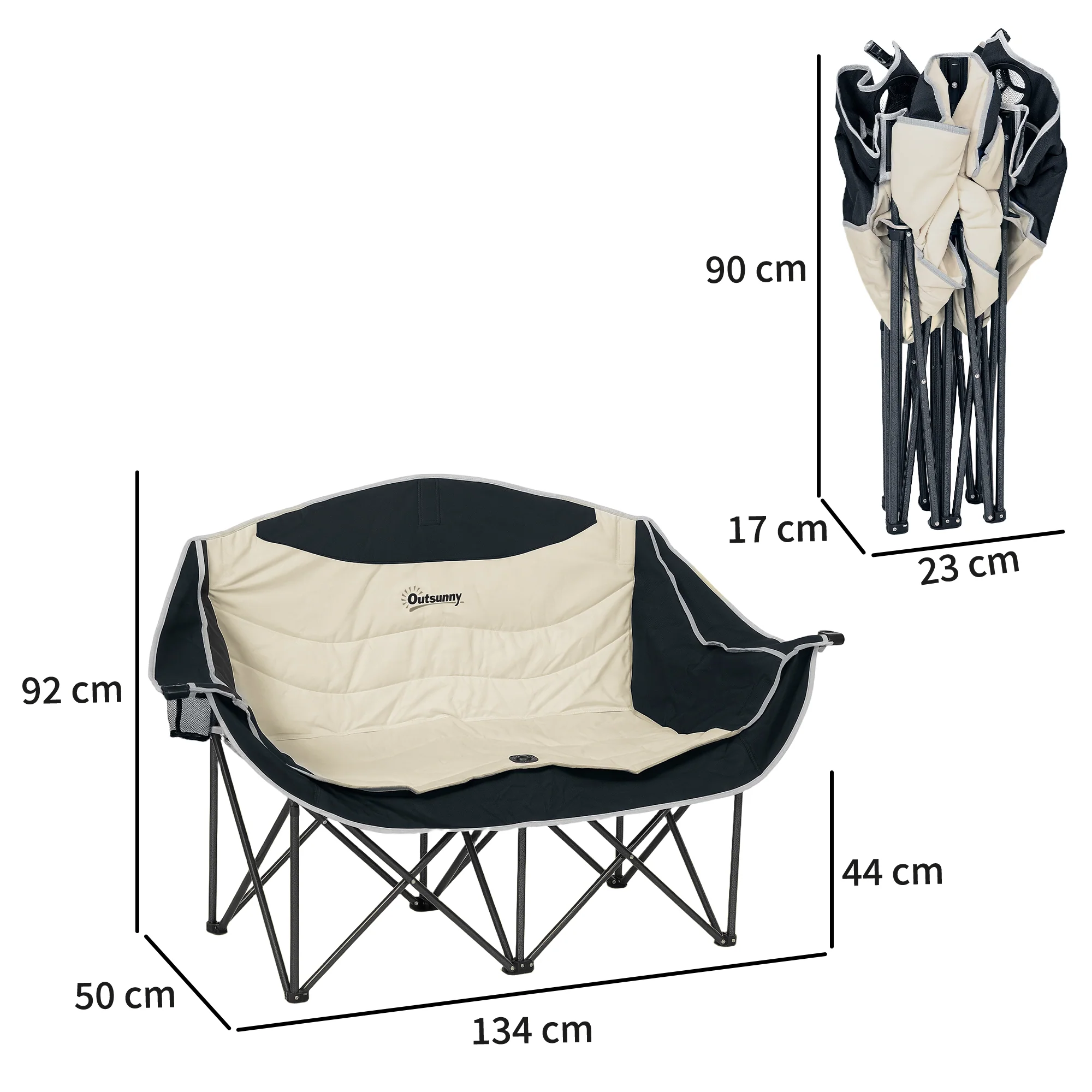 Outsunny Double Camping Chair For Adults With Armrests, Cup Holders - Green/Khaki - Image 14