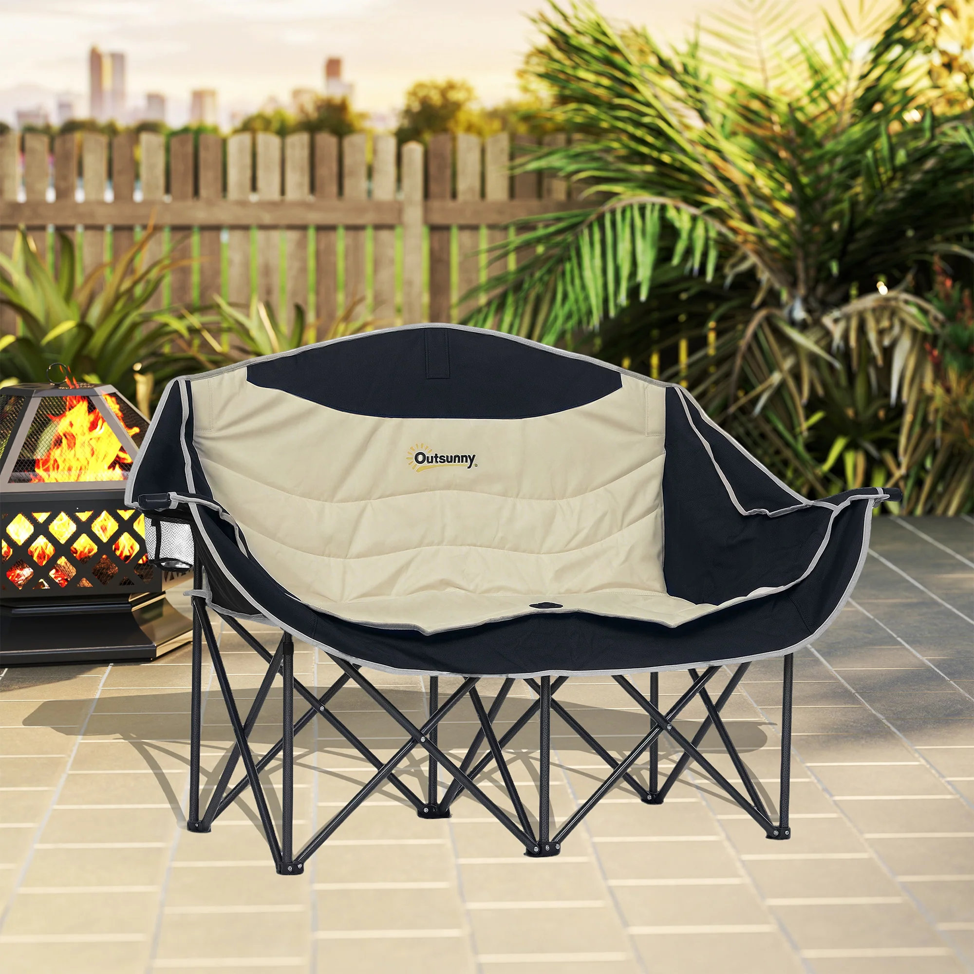 Outsunny Double Camping Chair For Adults With Armrests, Cup Holders - Green/Khaki - Image 17