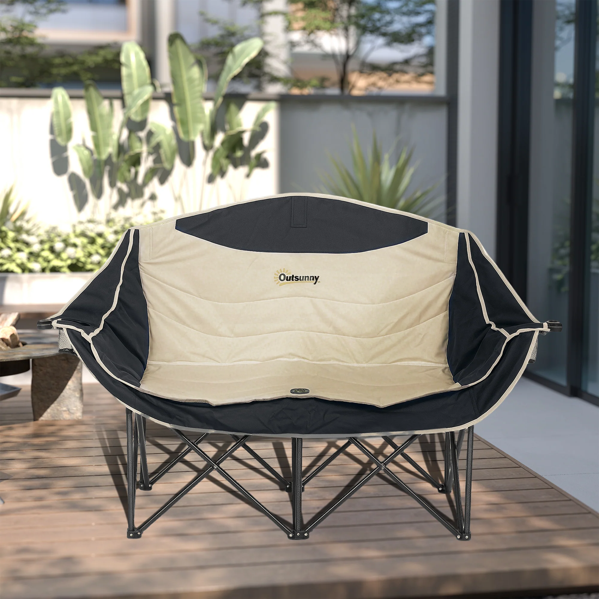 Outsunny Double Camping Chair For Adults With Armrests, Cup Holders - Green/Khaki - Image 18