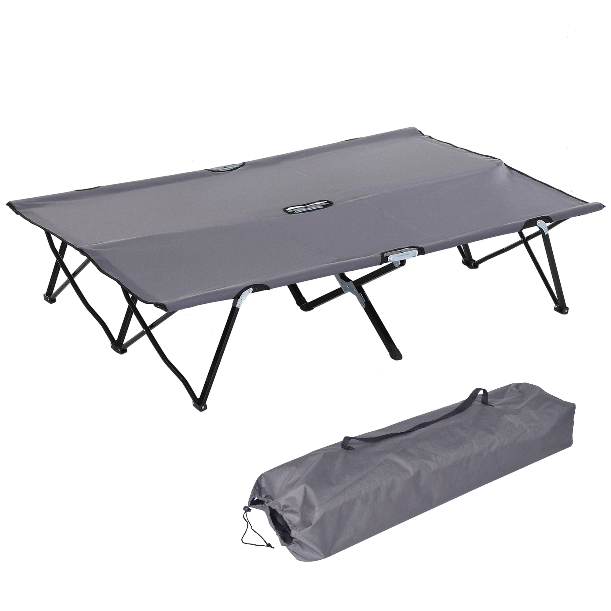 Outsunny Double Camping Folding Cot Outdoor Portable Sunbed, Grey - Image 10