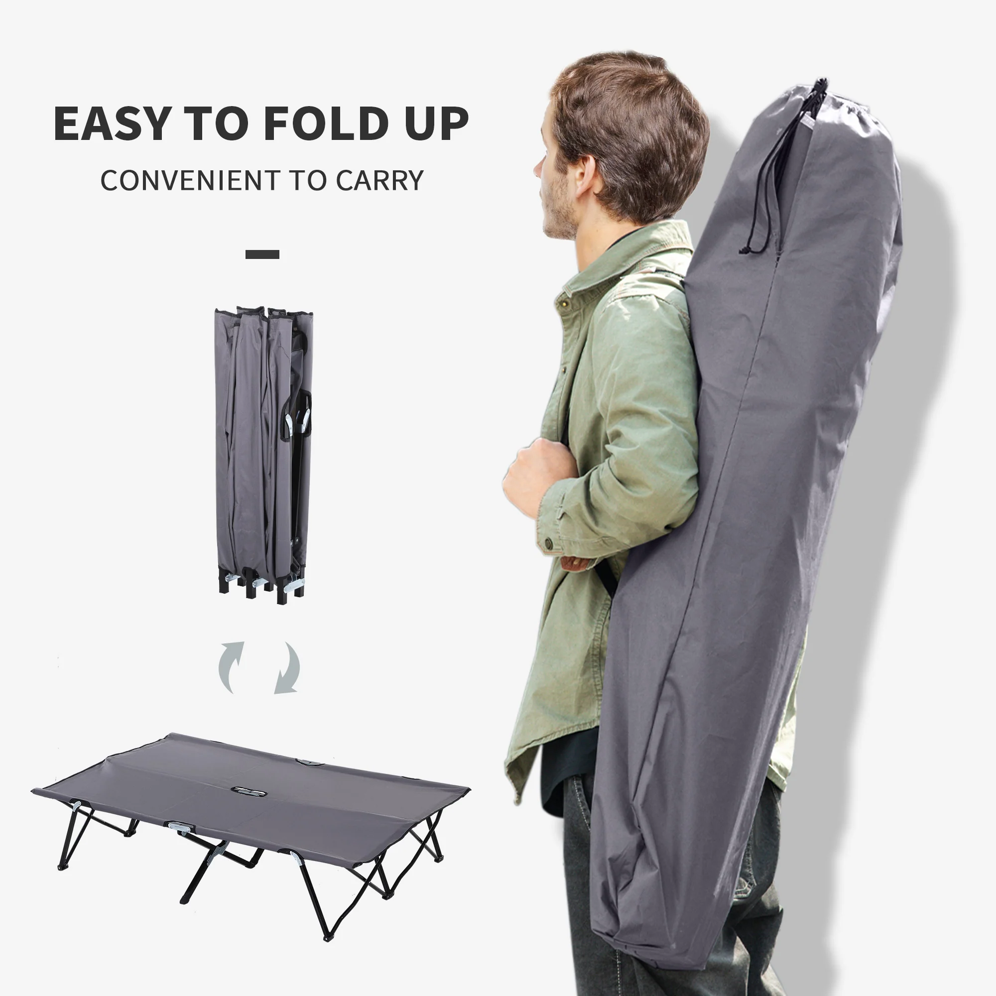 Outsunny Double Camping Folding Cot Outdoor Portable Sunbed, Grey - Image 13