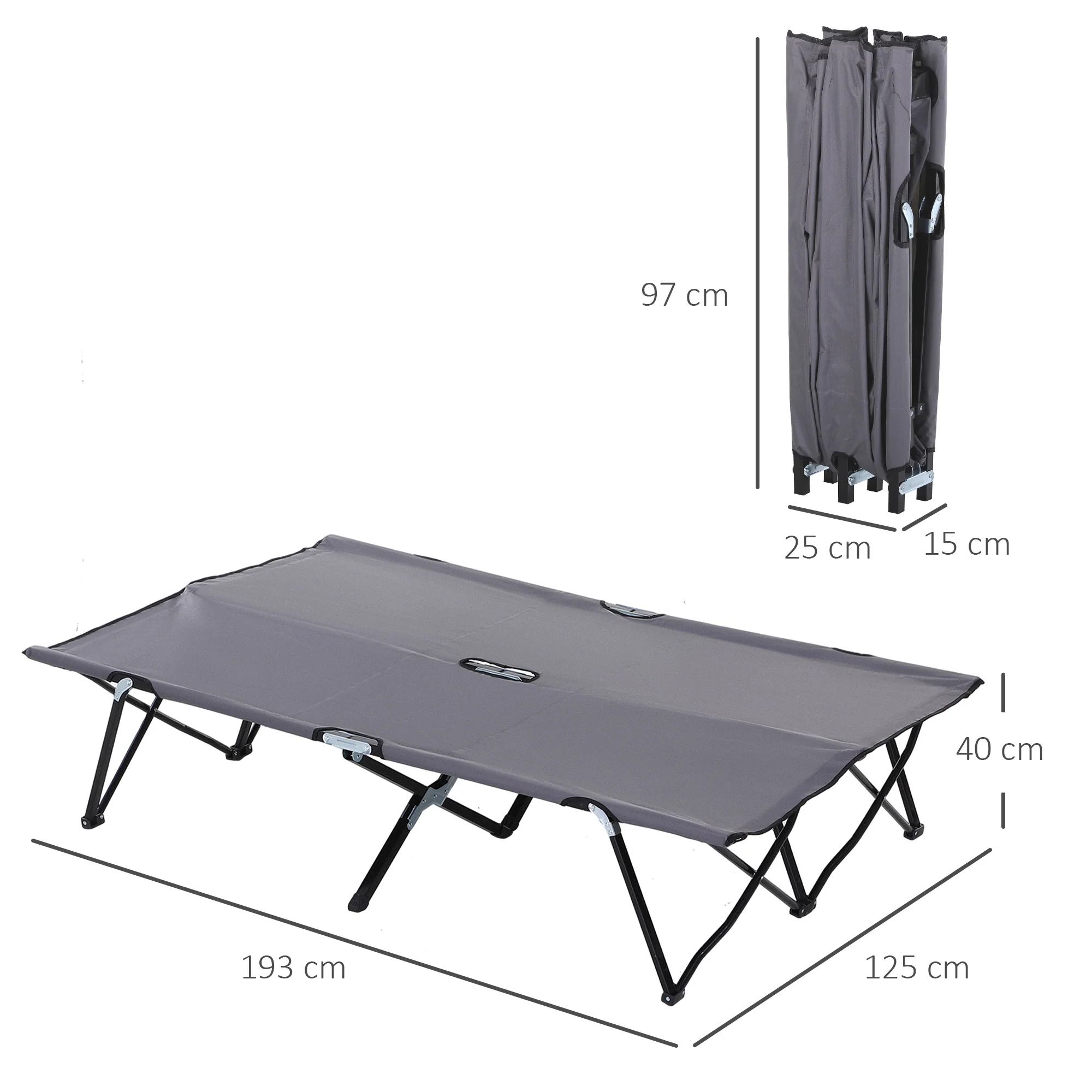 Outsunny Double Camping Folding Cot Outdoor Portable Sunbed, Grey - Image 14