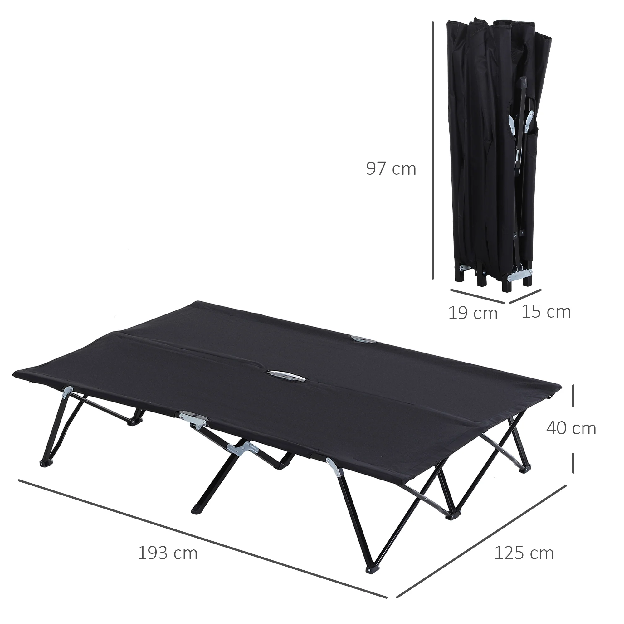 Outsunny Double Camping Folding Cot Outdoor Portable Sunbed, Grey - Image 5
