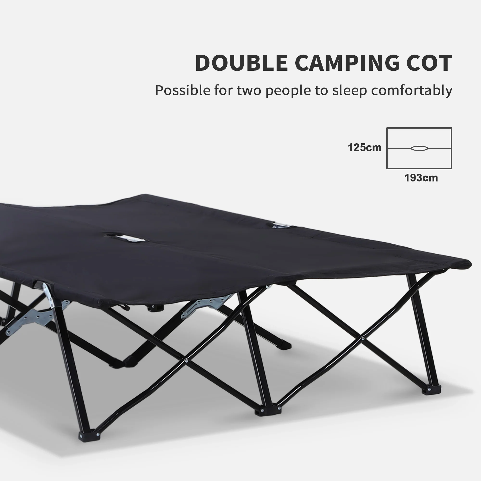 Outsunny Double Camping Folding Cot Outdoor Portable Sunbed, Grey - Image 6