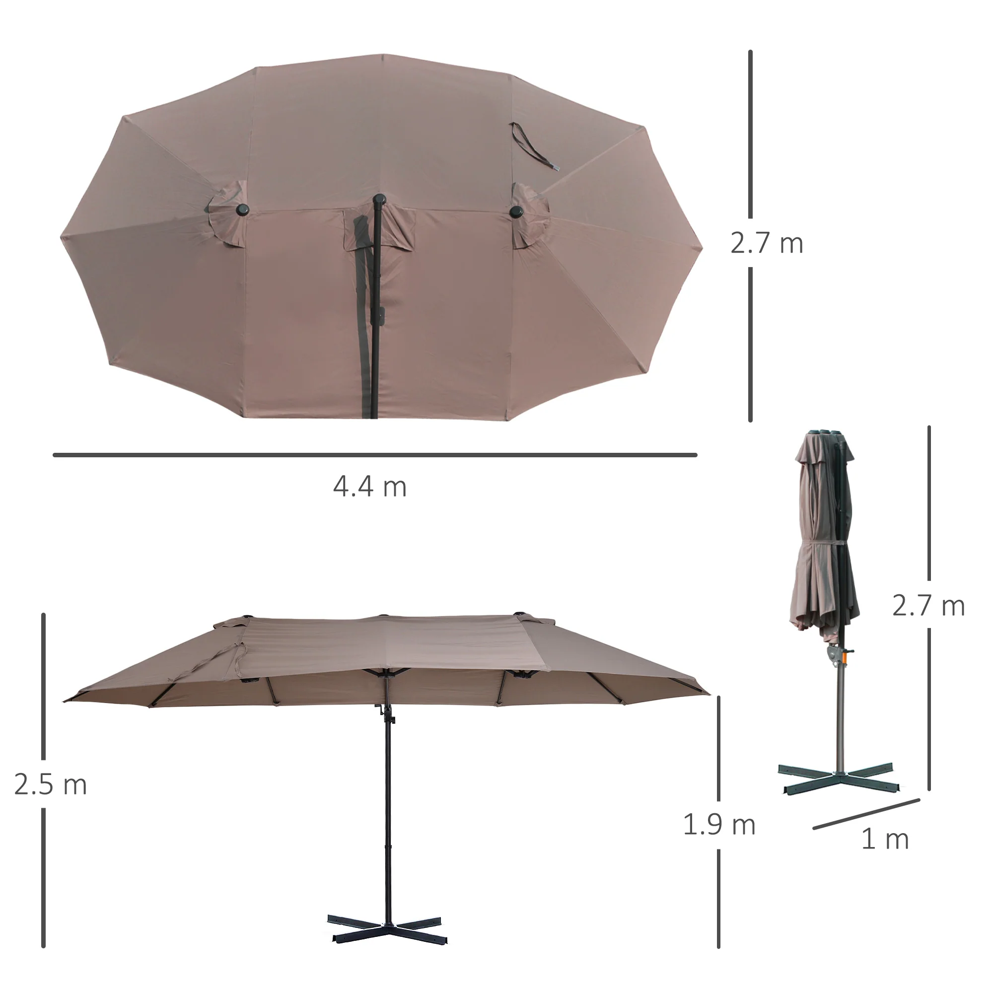 Outsunny Double Canopy Offset Parasol Umbrella Garden Shade Steel Canopy Brown - Image 5