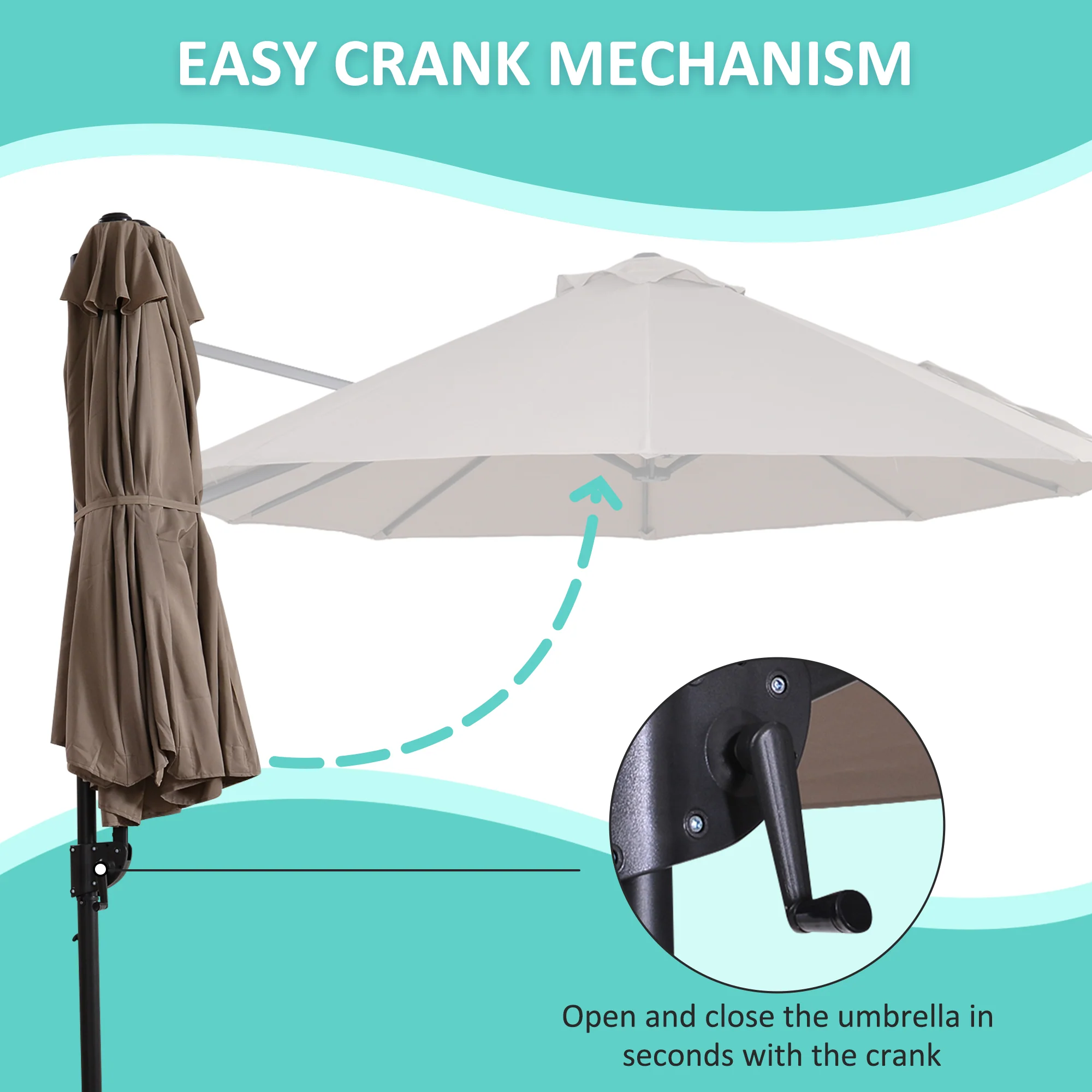 Outsunny Double Canopy Offset Parasol Umbrella Garden Shade Steel Canopy Brown - Image 6