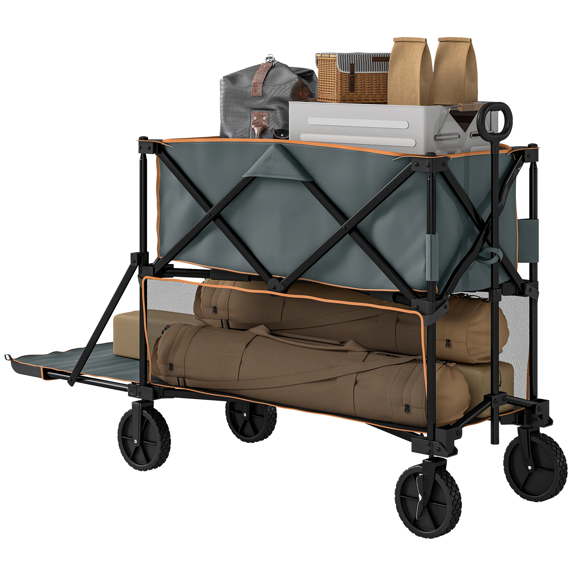 Outsunny Double Decker Folding Trolley Cart On Wheels, 200KG Capacity - Image 10