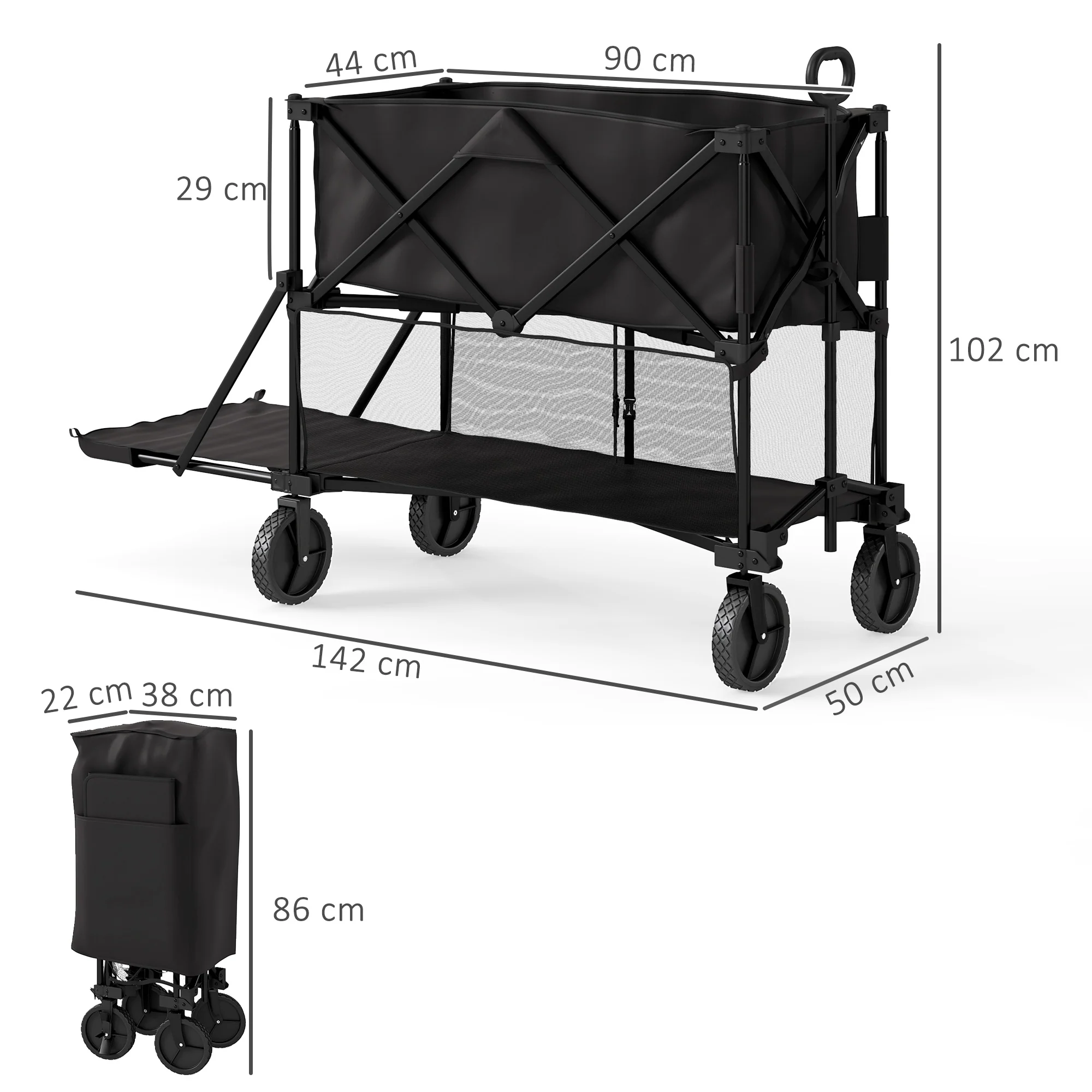 Outsunny Double Decker Folding Trolley Cart On Wheels, 200KG Capacity - Image 5