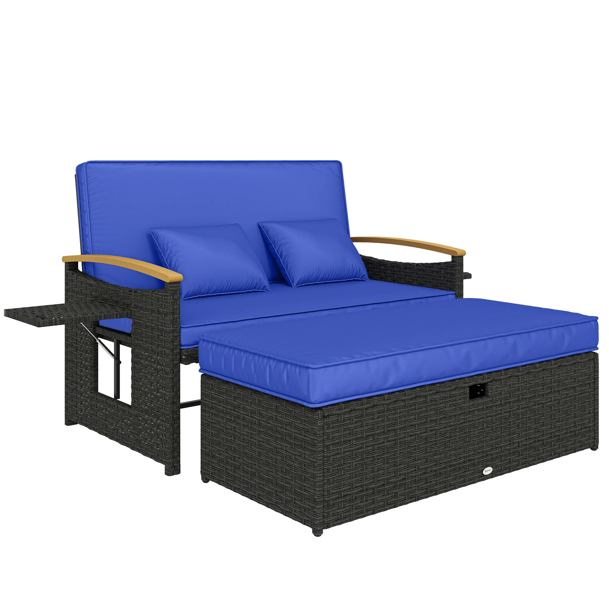Outsunny Double Garden Rattan Daybed with Storage Ottoman, Brown