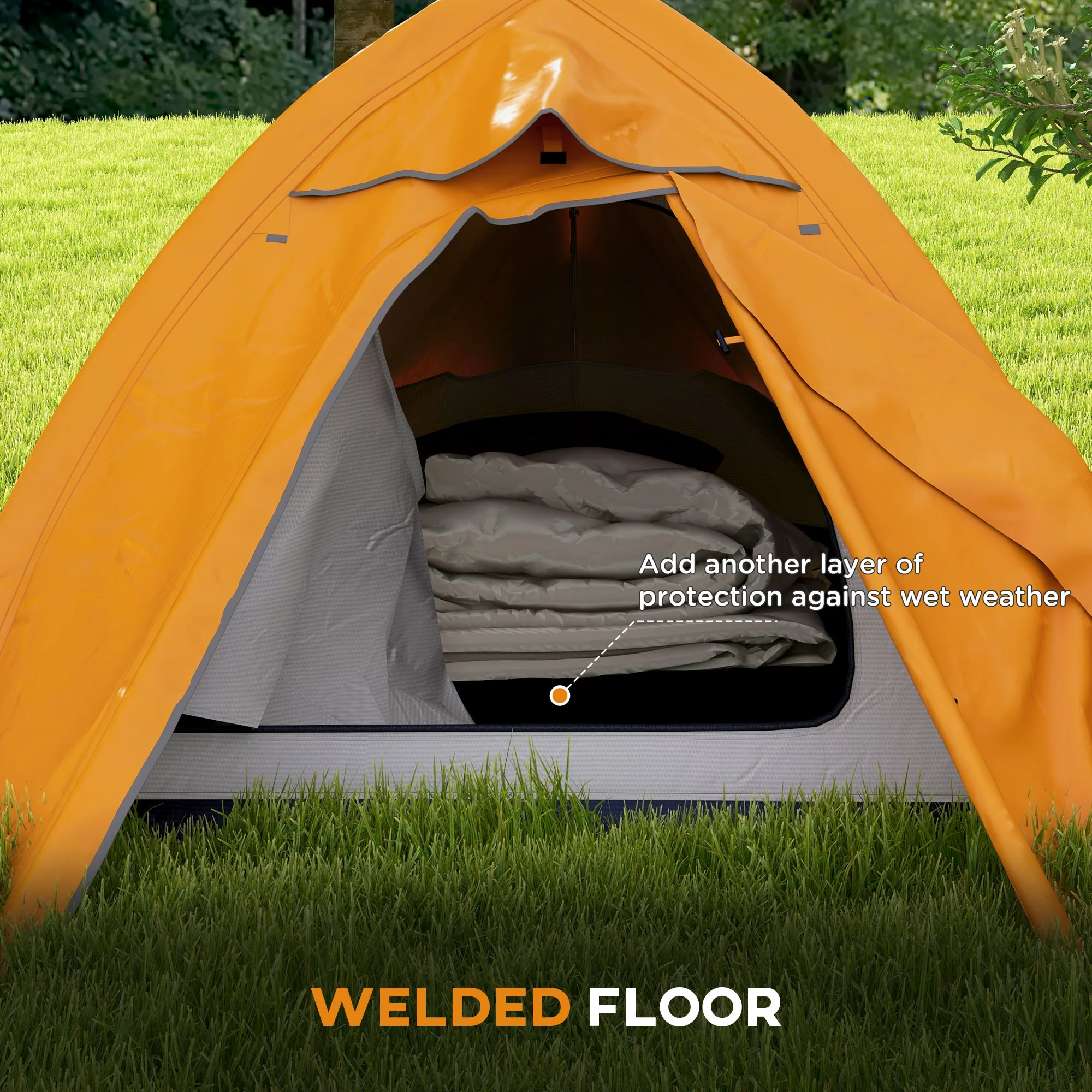 Outsunny Double Layer Camping Tent For 1-2 Man, 2000mm Waterproof - Orange/Green - Image 4