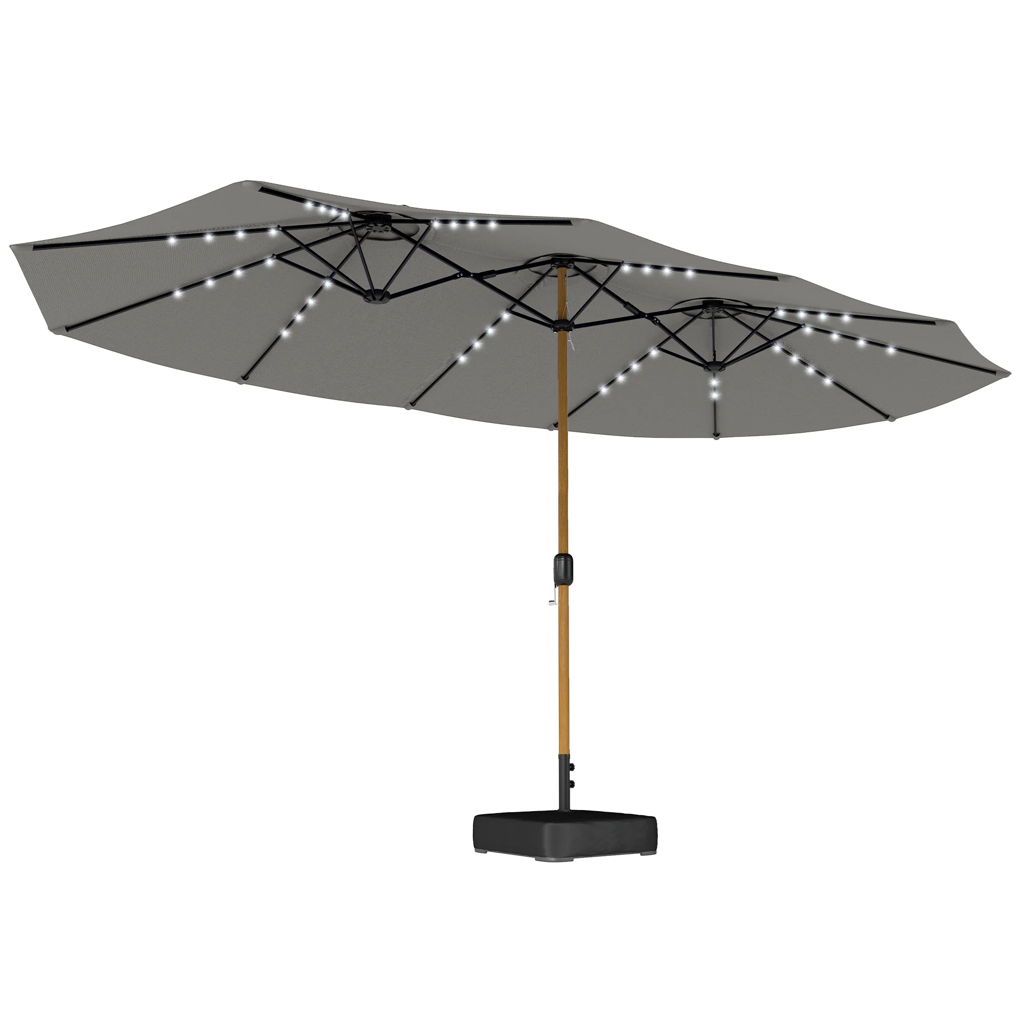Outsunny Double Sided Garden Parasol W/ 48 Solar LED Lights 4.6m Light Grey