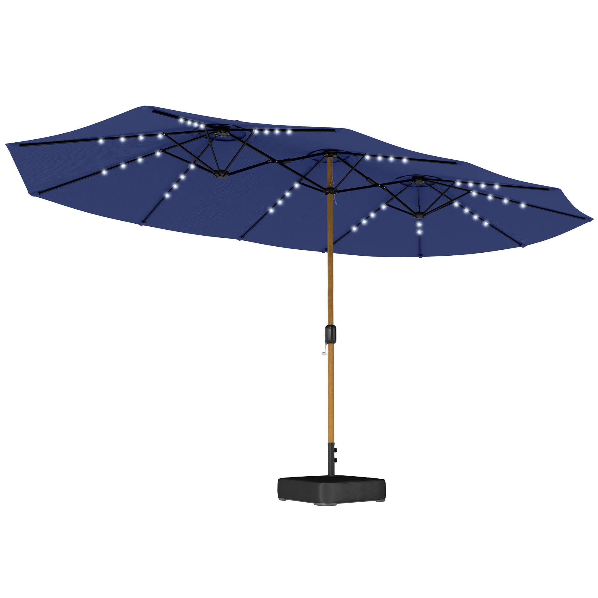 Outsunny Double Sided Garden Parasol With 48 Solar LED Lights 4.6m Dark Blue