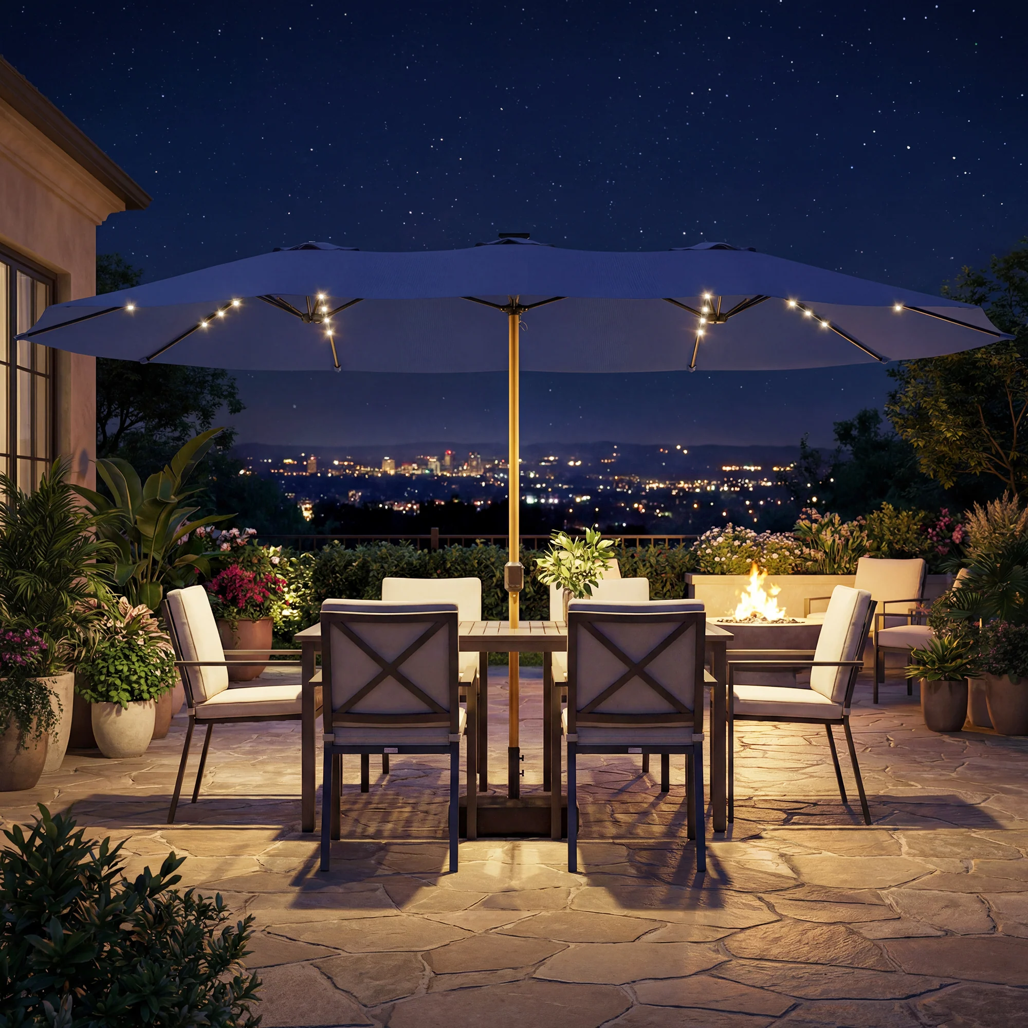 Outsunny Double Sided Garden Parasol With 48 Solar LED Lights 4.6m Dark Blue - Image 9