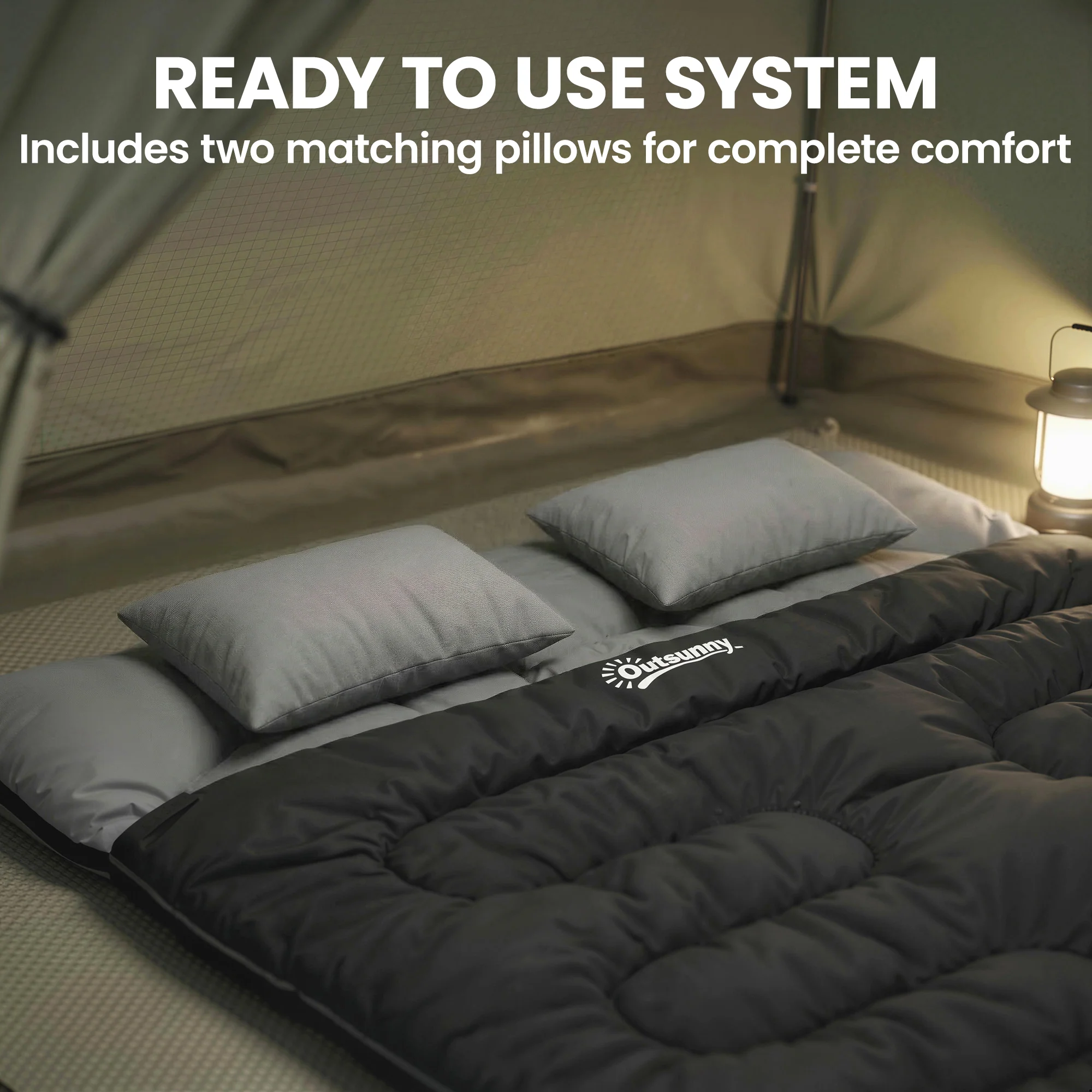 Outsunny Double Sleeping Bag With 2 Pillows, 220 X 160cm Sleeping Bag Black - Image 7