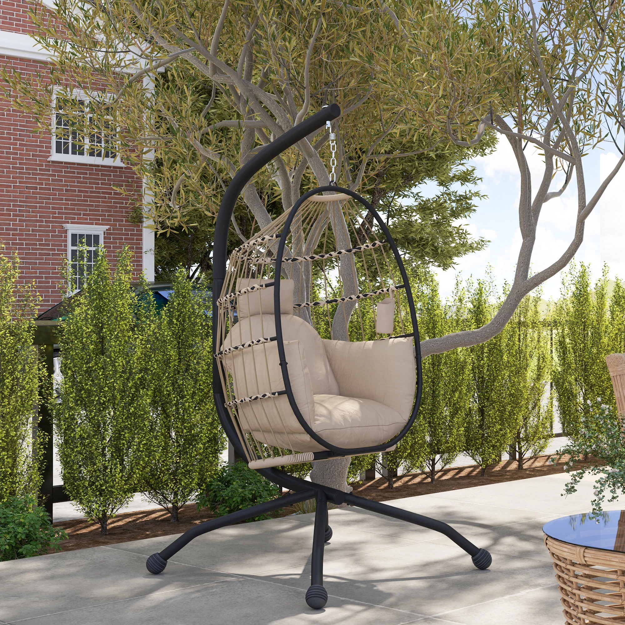 Outsunny Egg Chair Outdoor Indoor Garden Swing Chair, Folding Basket - Image 16