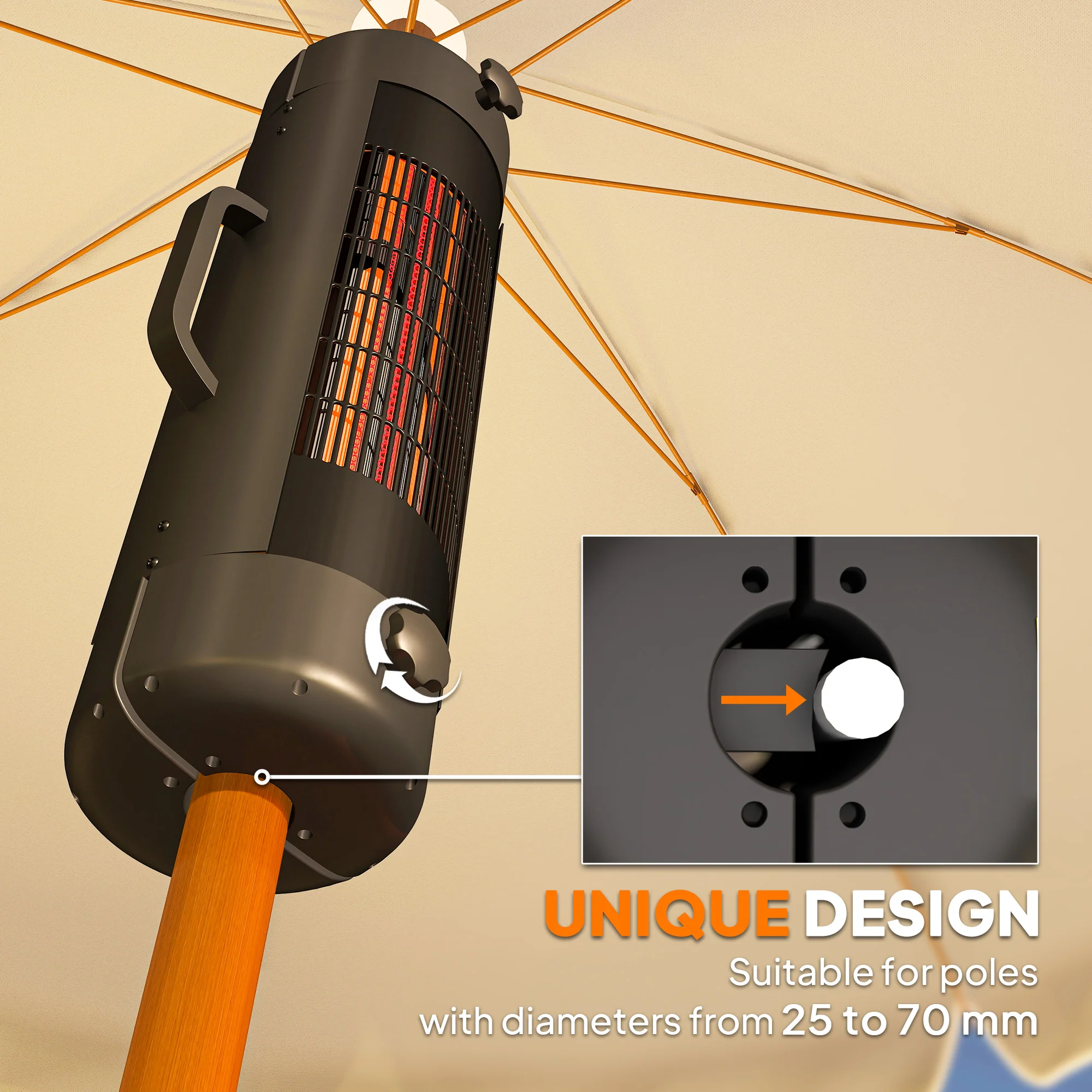 Outsunny Electric Parasol Mounted Patio Heater, Outdoor Heater W/ 2 Setting - Image 3