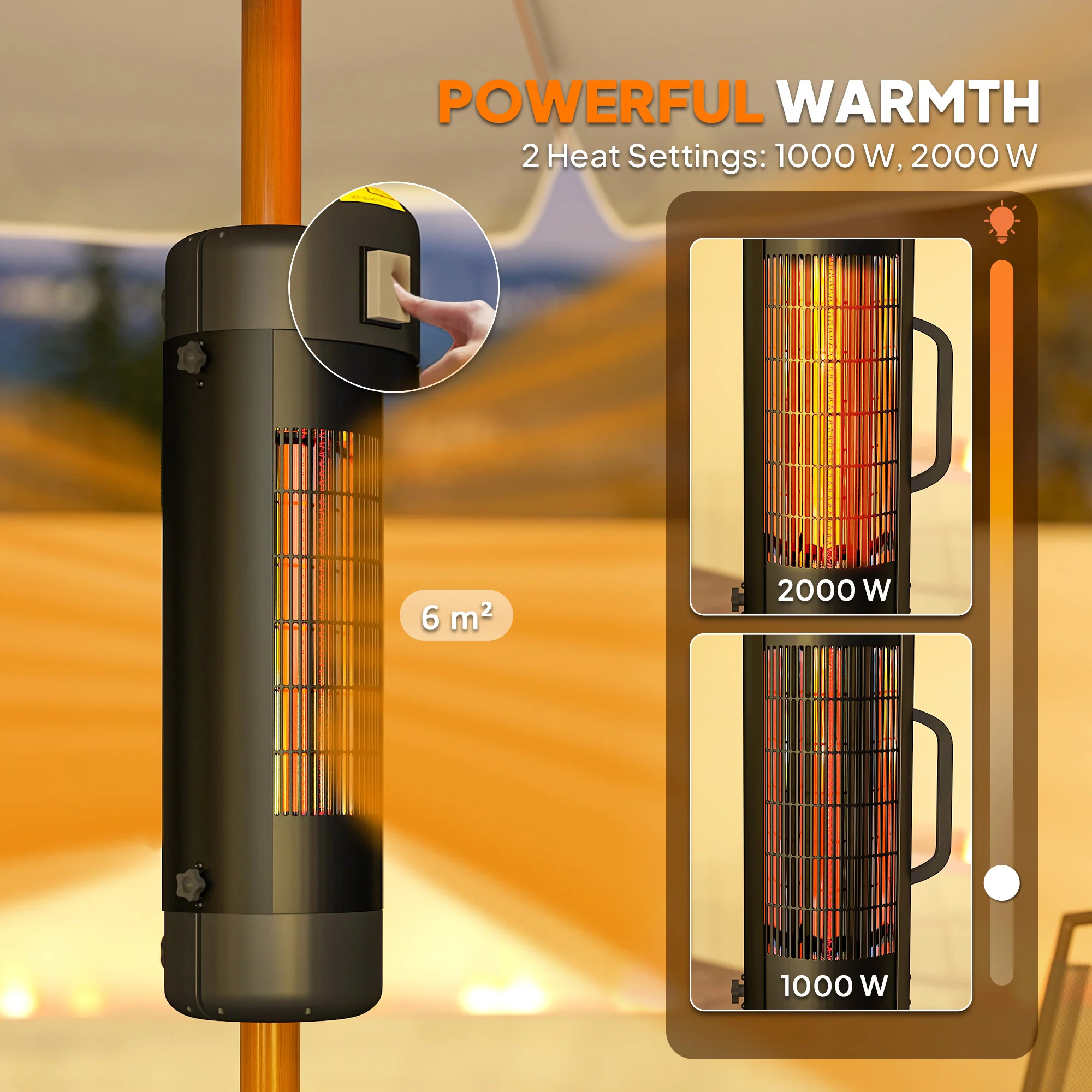Outsunny Electric Parasol Mounted Patio Heater, Outdoor Heater W/ 2 Setting - Image 4