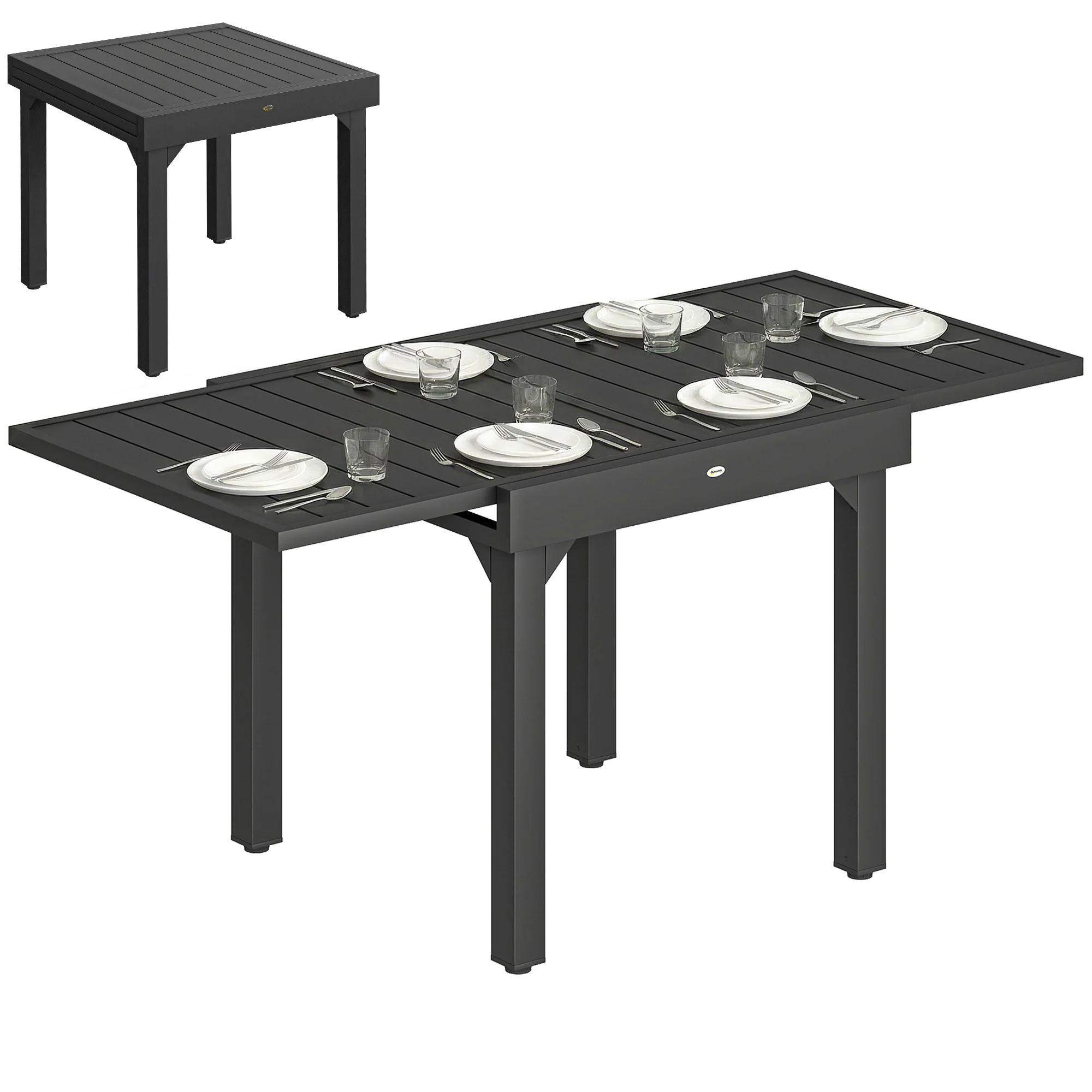 Outsunny Expandable Patio Table For 4-6 People With Slatted Top, Black