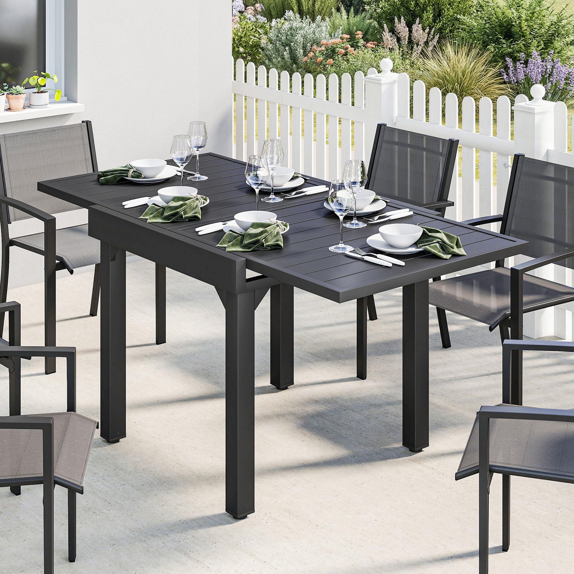 Outsunny Expandable Patio Table For 4-6 People With Slatted Top, Black - Image 2