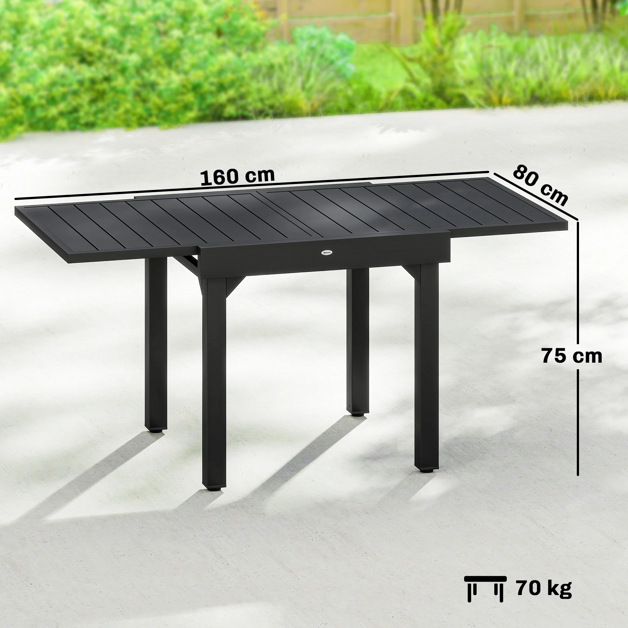 Outsunny Expandable Patio Table For 4-6 People With Slatted Top, Black - Image 3